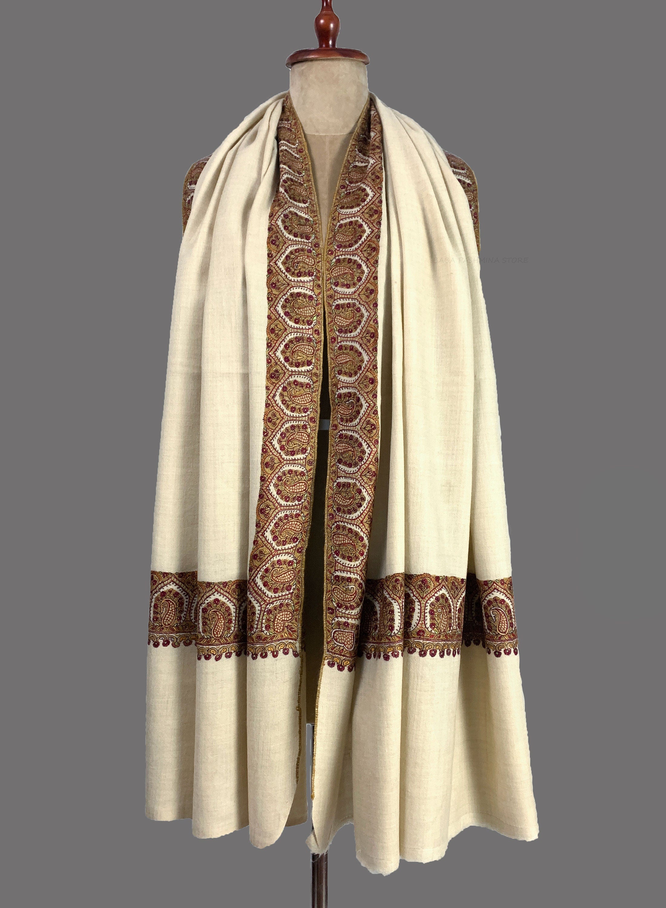Châle de broderie à la main Pure Pashmina naturel fabriqué au Cachemire, tissé à la main