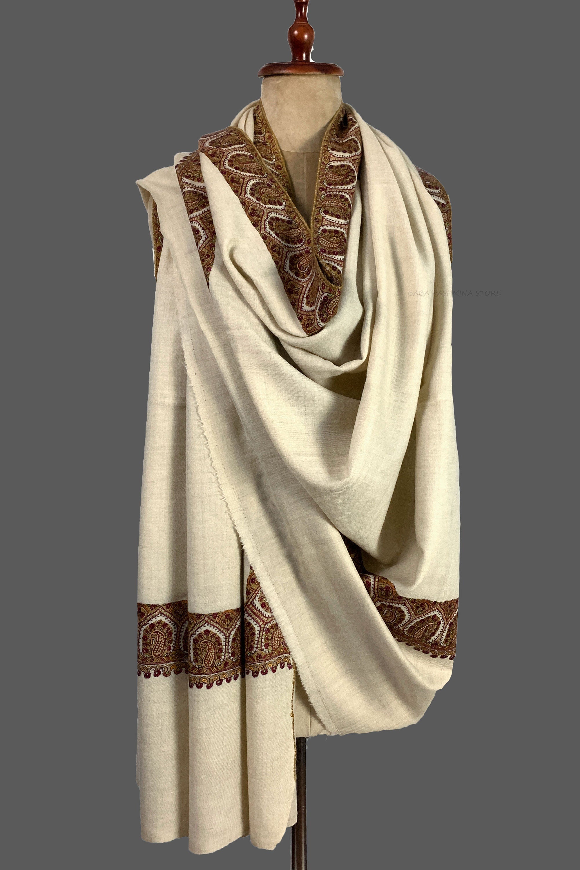 Châle de broderie à la main Pure Pashmina naturel fabriqué au Cachemire, tissé à la main