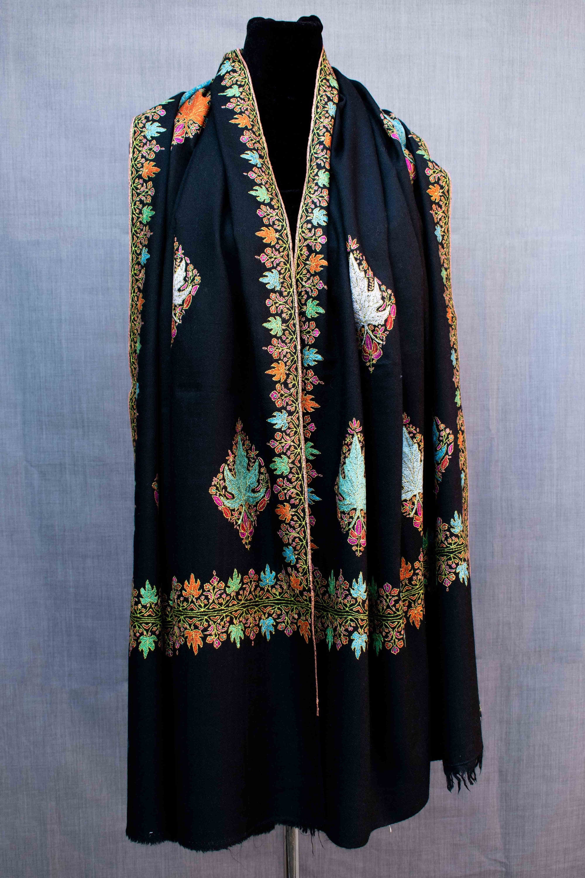 Châle Pashmina pur feuille d’érable, broderie à la main en papier mâché, tissé à la main, fabriqué au Cachemire