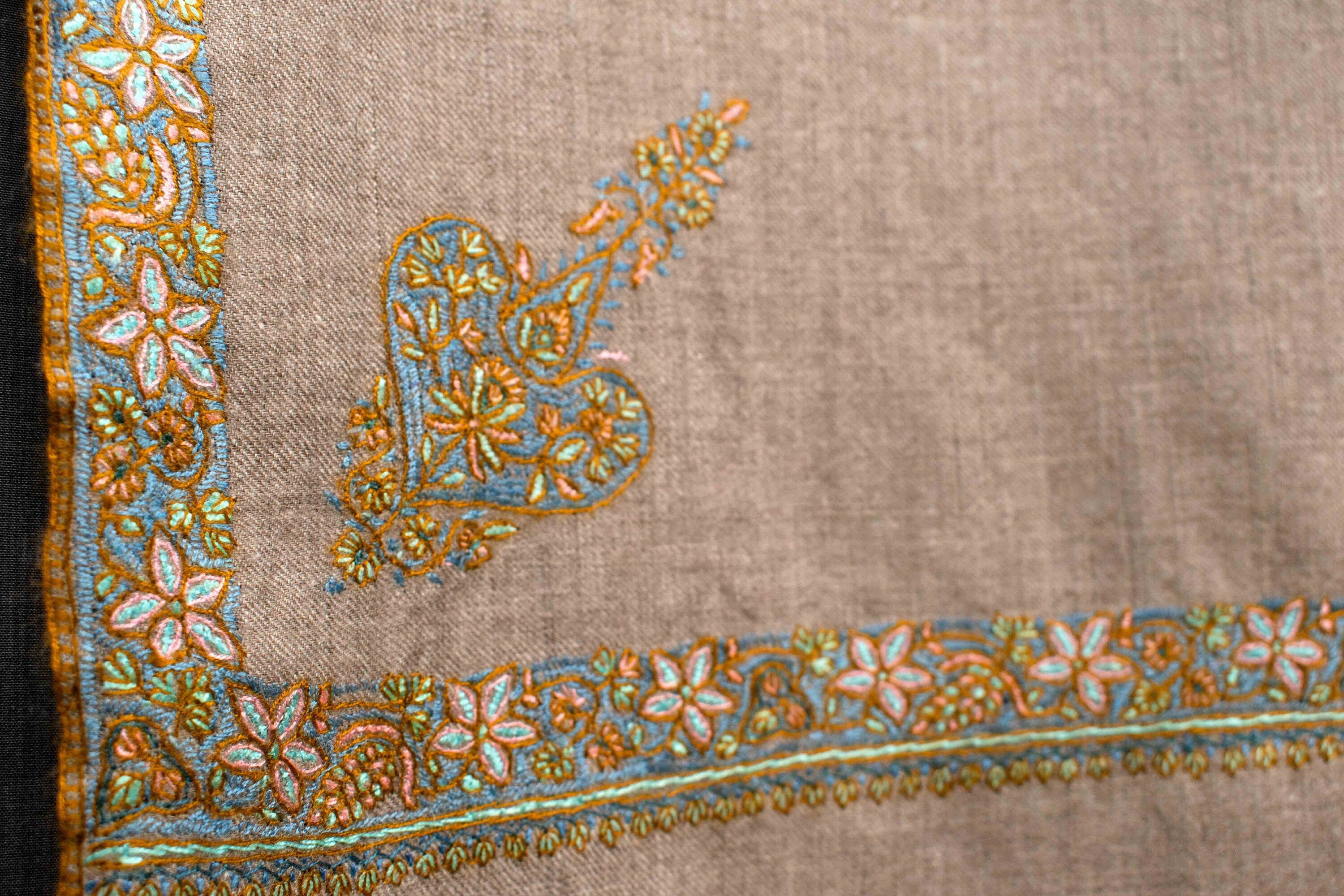 Châle brodé XL Pashmina, enveloppement de voyage, tissé à la main, broderie à la main, Pashmina pur, 54x108 »