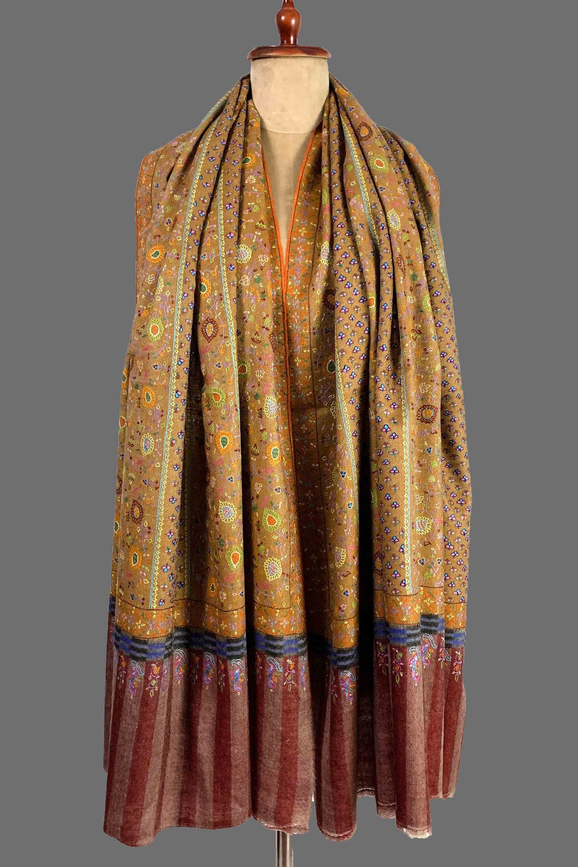 Scialle di pura Pashmina realizzato in Kashmir, tessuto a mano, ricamo a mano