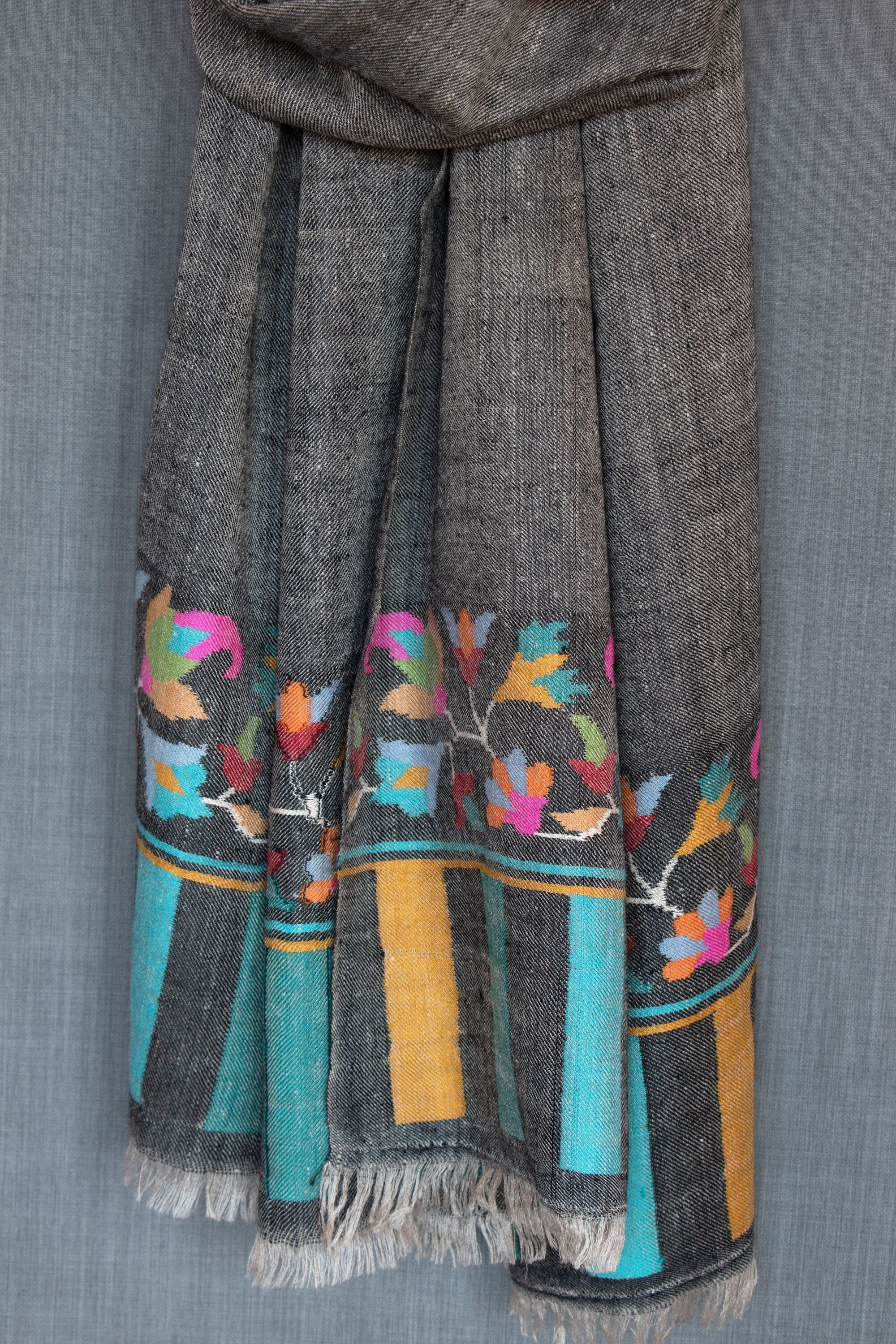 Zamaan Cashmere围巾,纯Pashmina包裹,Kashmiri Kani编织,手工制作,28x80”