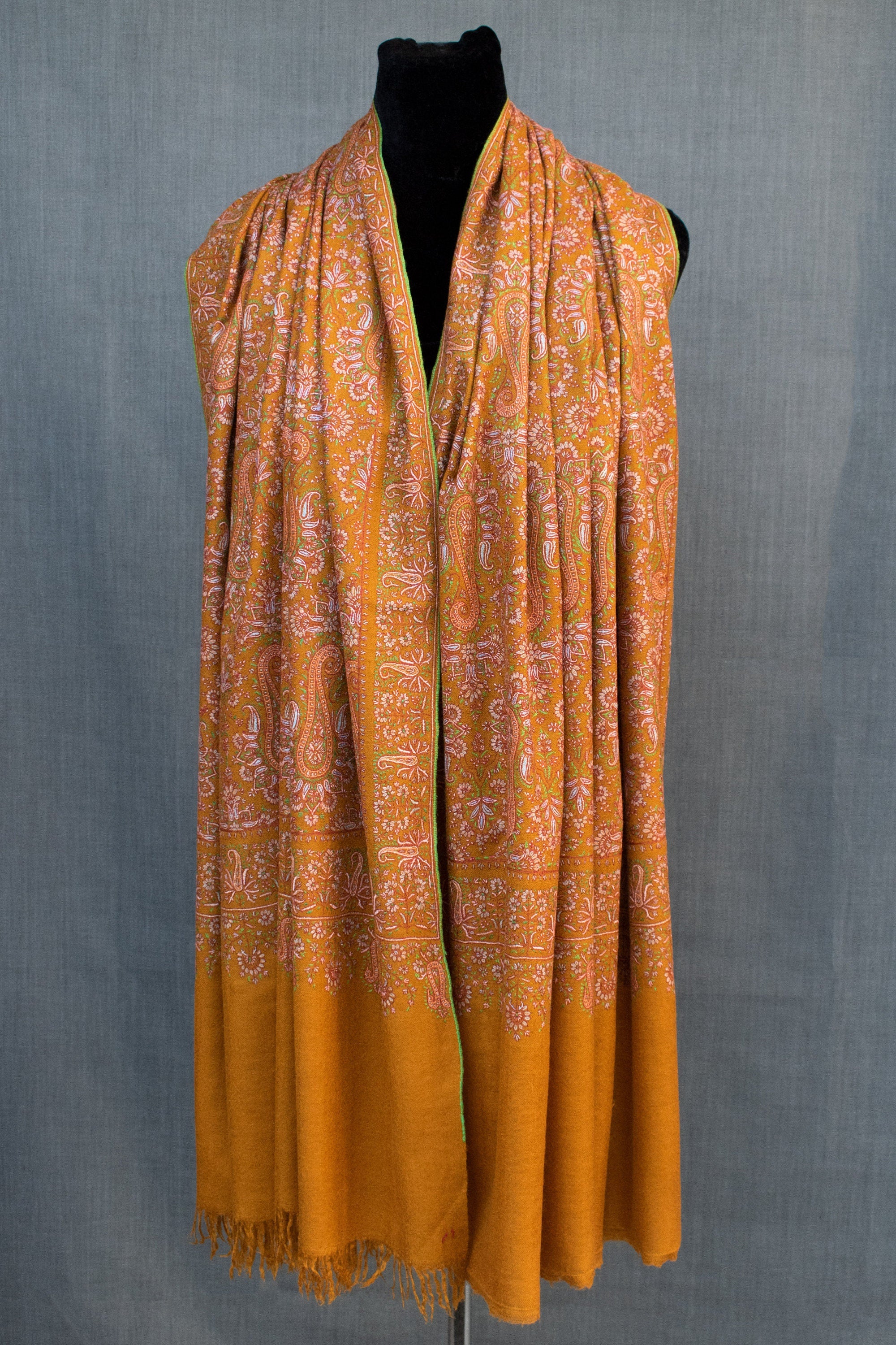 Scialle Gulistan Kashmir, Sozni Jamavar su Pashmina in puro cashmere, regalo cimelio, 40x80"