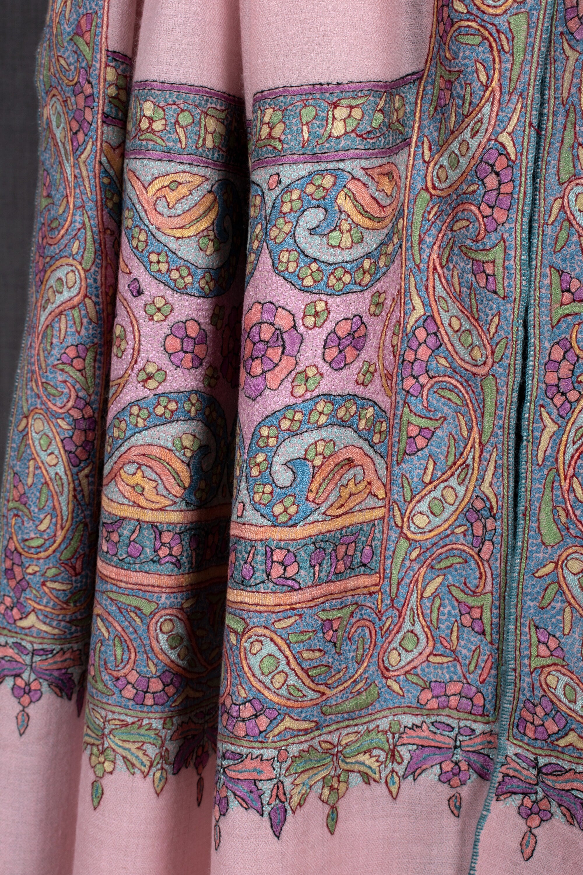 Ameena Kashmiri Handloom Pashmina Schal, Paper Machie Toto Work, Handstickerei, 40x80"