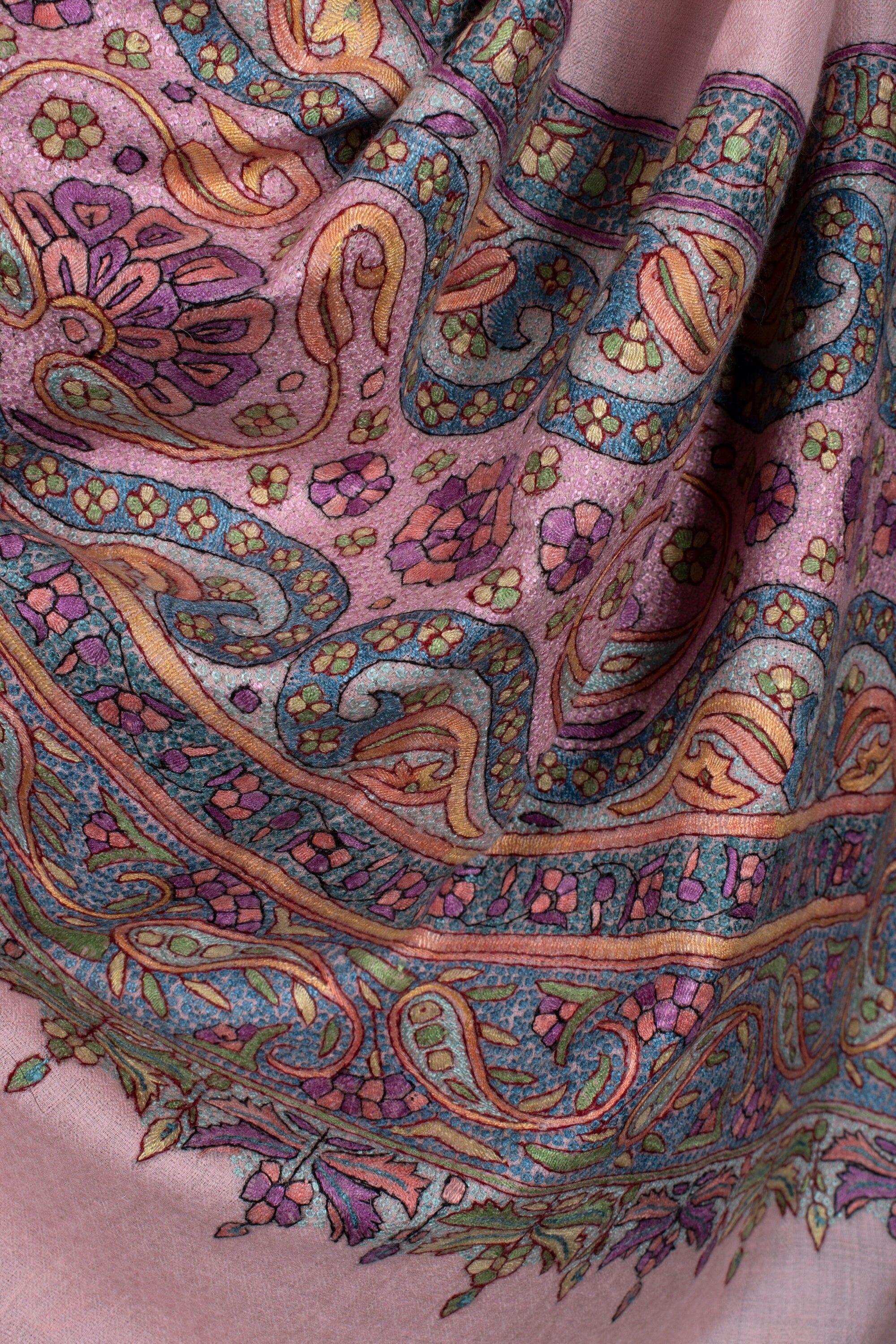 Ameena Kashmiri Handloom Pashmina Schal, Paper Machie Toto Work, Handstickerei, 40x80"
