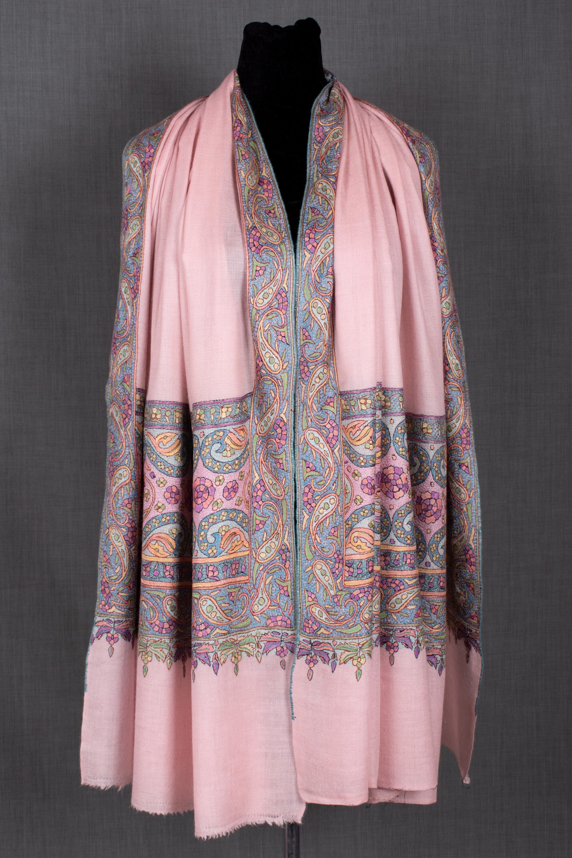 Ameena Kashmiri Handloom Pashmina Schal, Paper Machie Toto Work, Handstickerei, 40x80"