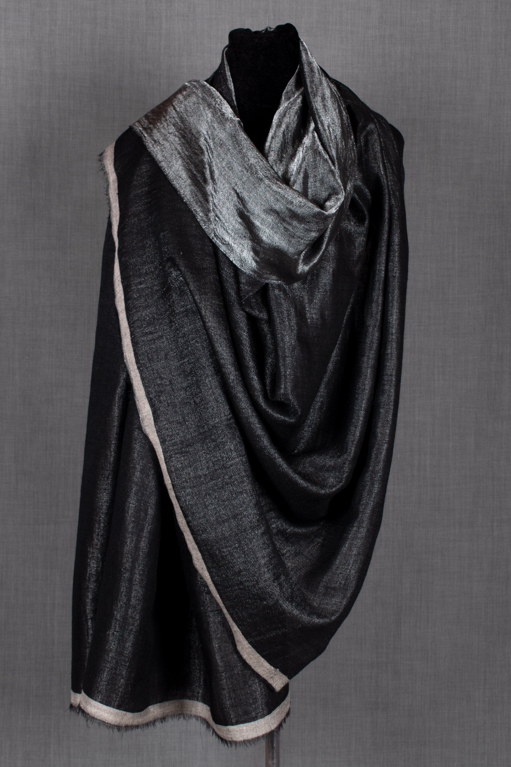 Zari Saga Dual Shade (reversibile) Scialle in puro cashmere Pashmina metallizzato n. 1, tessuto a mano, 40x80"