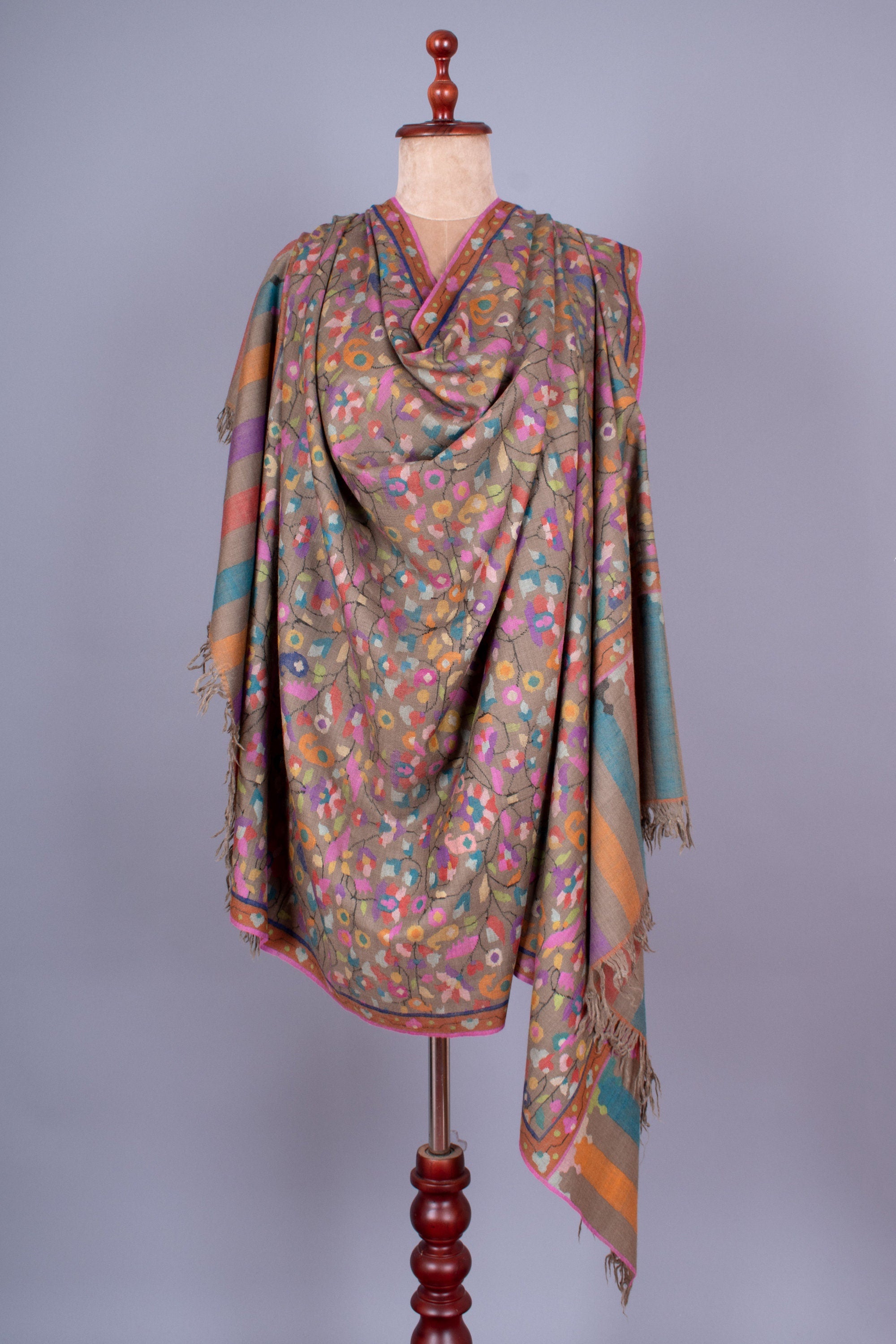 Scialle Muzamil Kani, involucro di pura Pashmina Kashmir, tessuto a mano su telaio a mano 40x80"