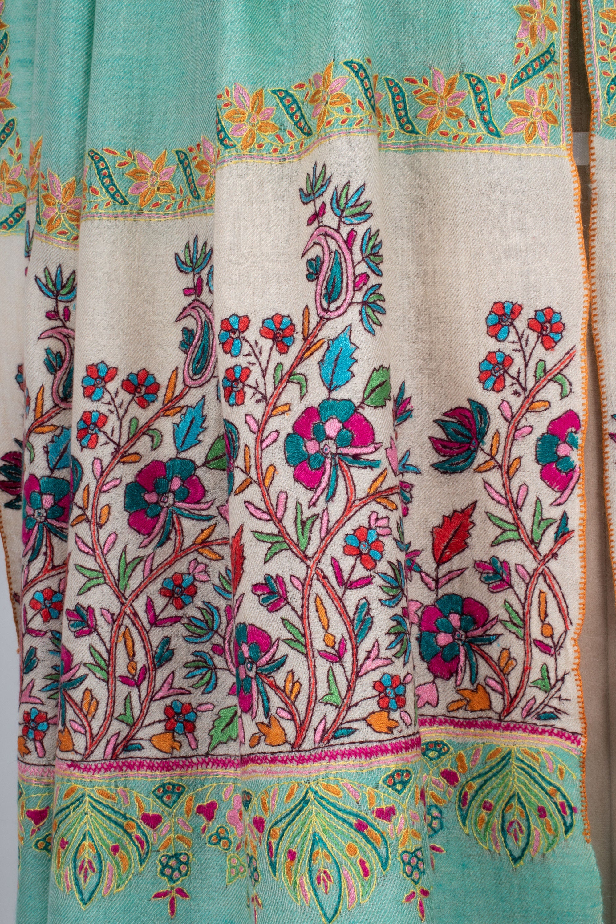 Scialli in cashmere Palla, Involucri verdi, Scialli per matrimonio, Sciarpe di cartapesta, Ricami Kashmir, Scialli felici, 40x80" - CLEMSFORD