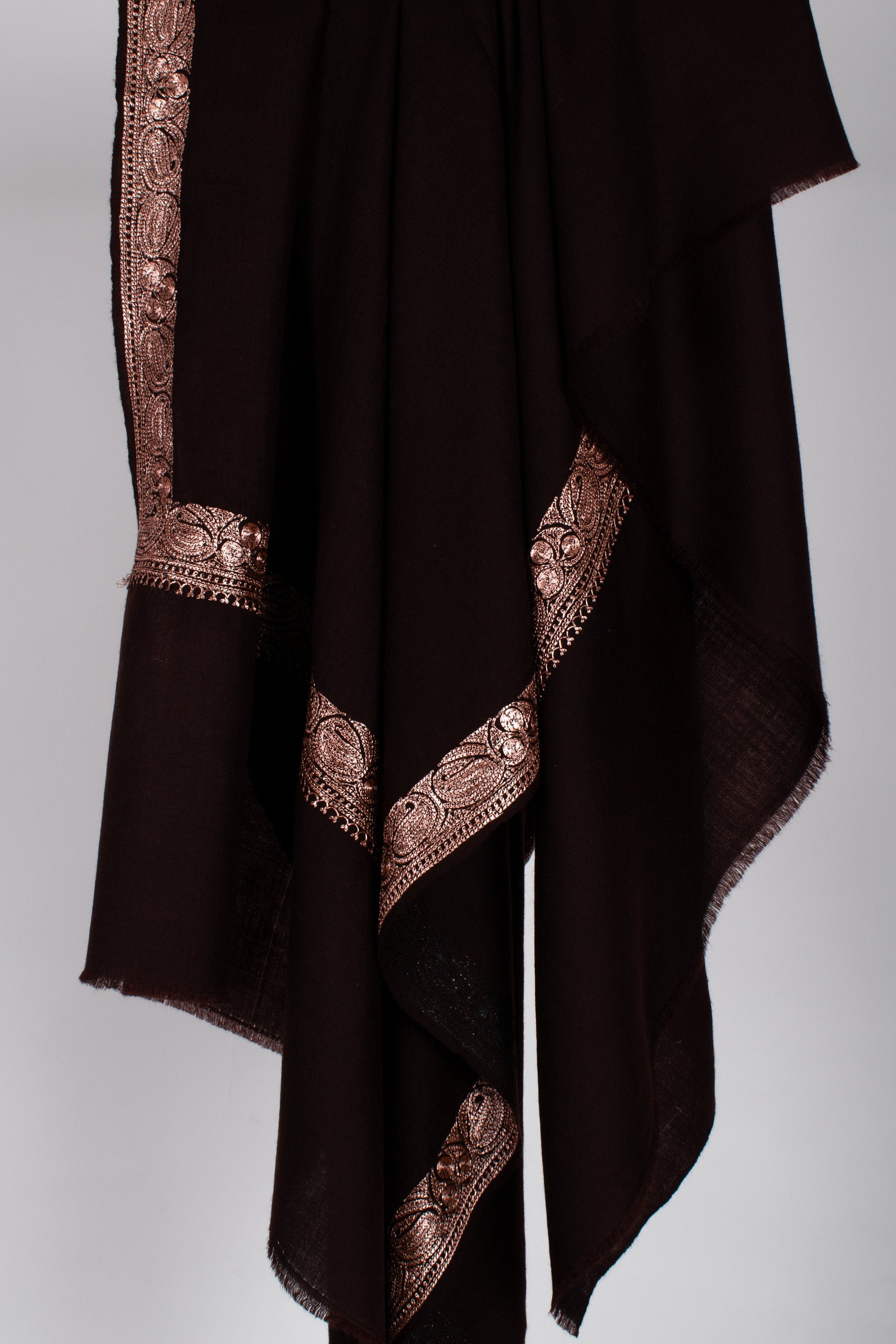 Châles de broderie du Cachemire, foulards en cachemire Tilla Work, Pashmina authentique, couleur chocolat noir, cadeaux de mariage, 40x80" - FORLI