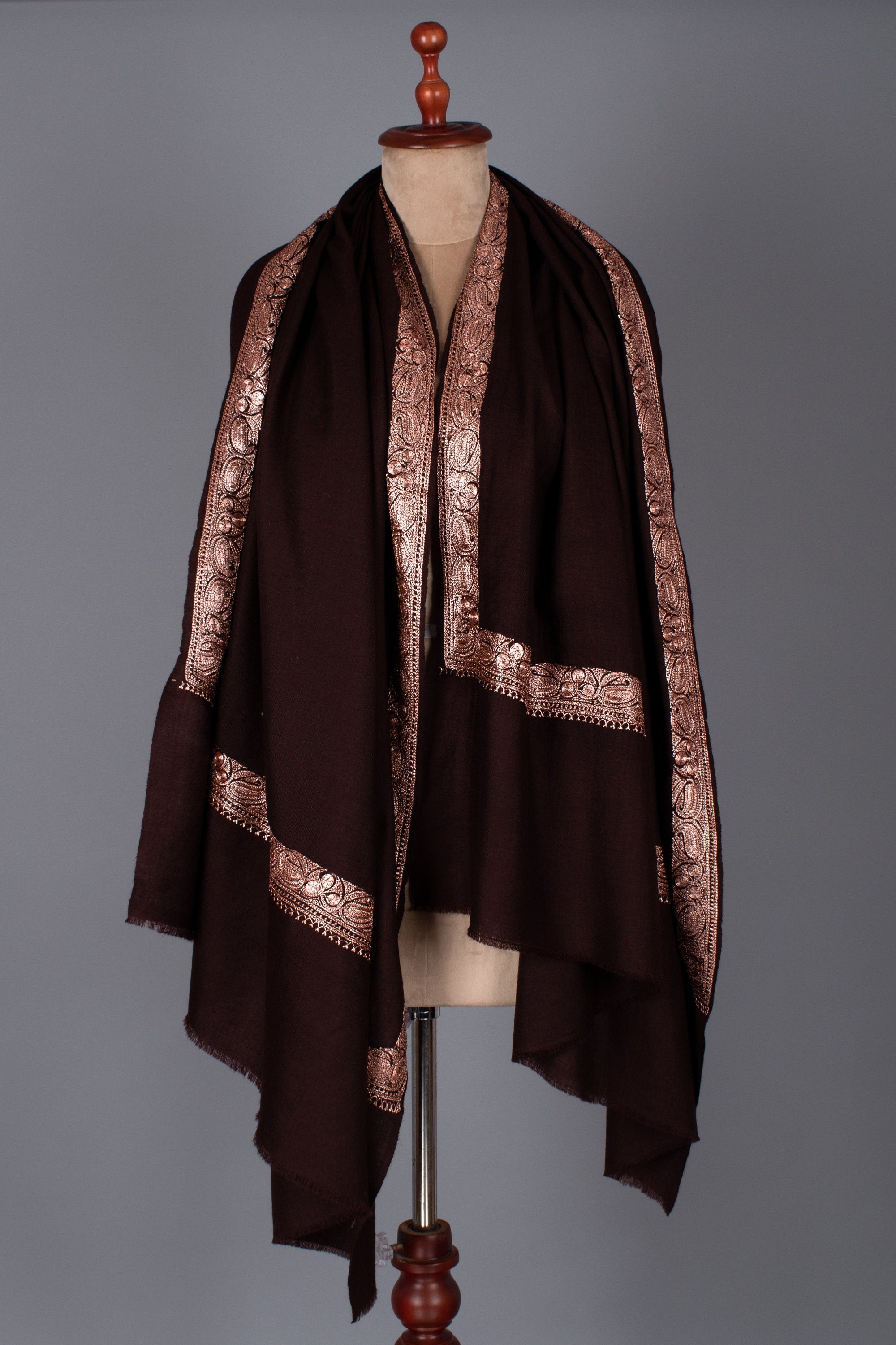 Châles de broderie du Cachemire, foulards en cachemire Tilla Work, Pashmina authentique, couleur chocolat noir, cadeaux de mariage, 40x80" - FORLI