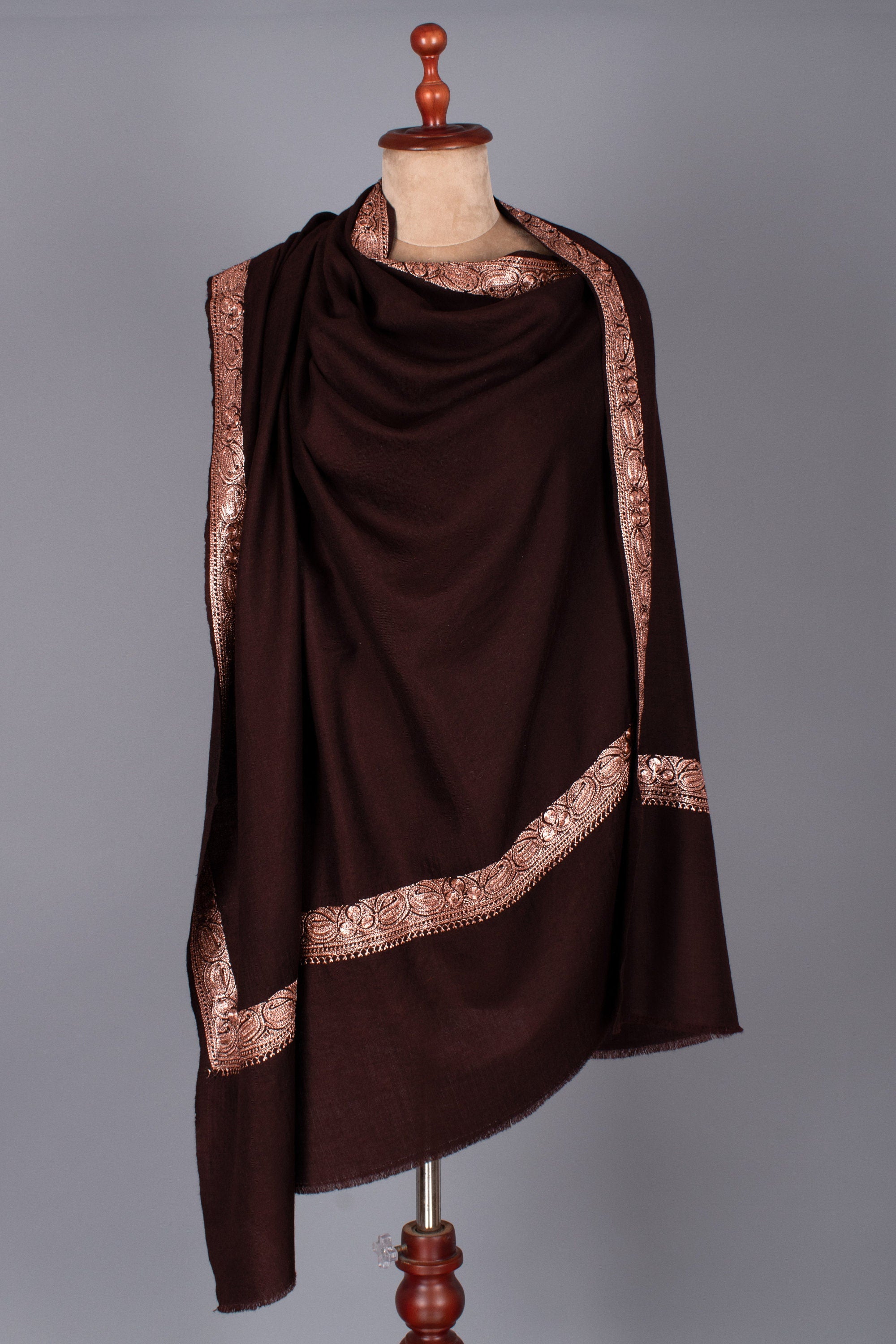 Châles de broderie du Cachemire, foulards en cachemire Tilla Work, Pashmina authentique, couleur chocolat noir, cadeaux de mariage, 40x80" - FORLI
