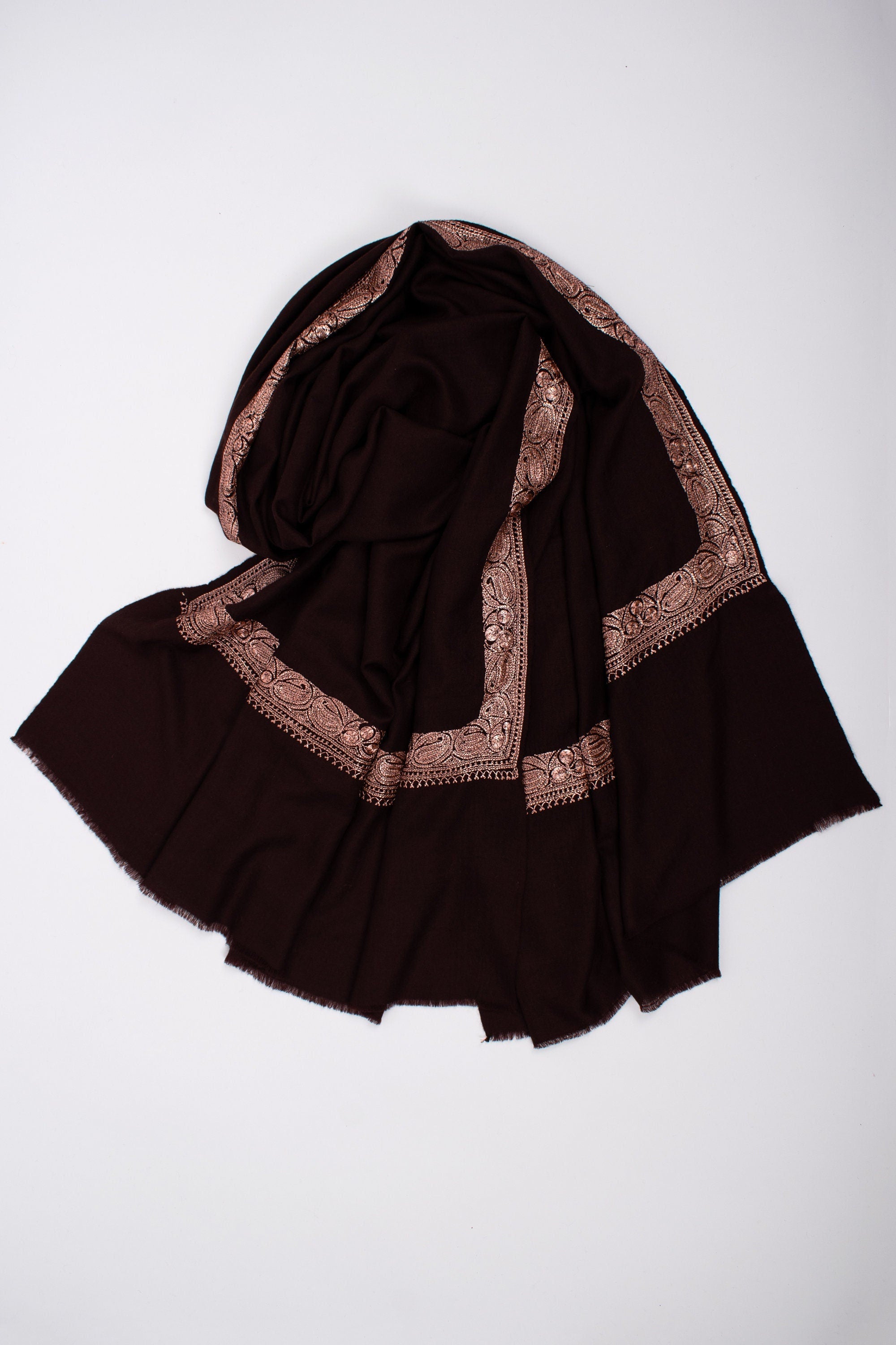 Châles de broderie du Cachemire, foulards en cachemire Tilla Work, Pashmina authentique, couleur chocolat noir, cadeaux de mariage, 40x80" - FORLI