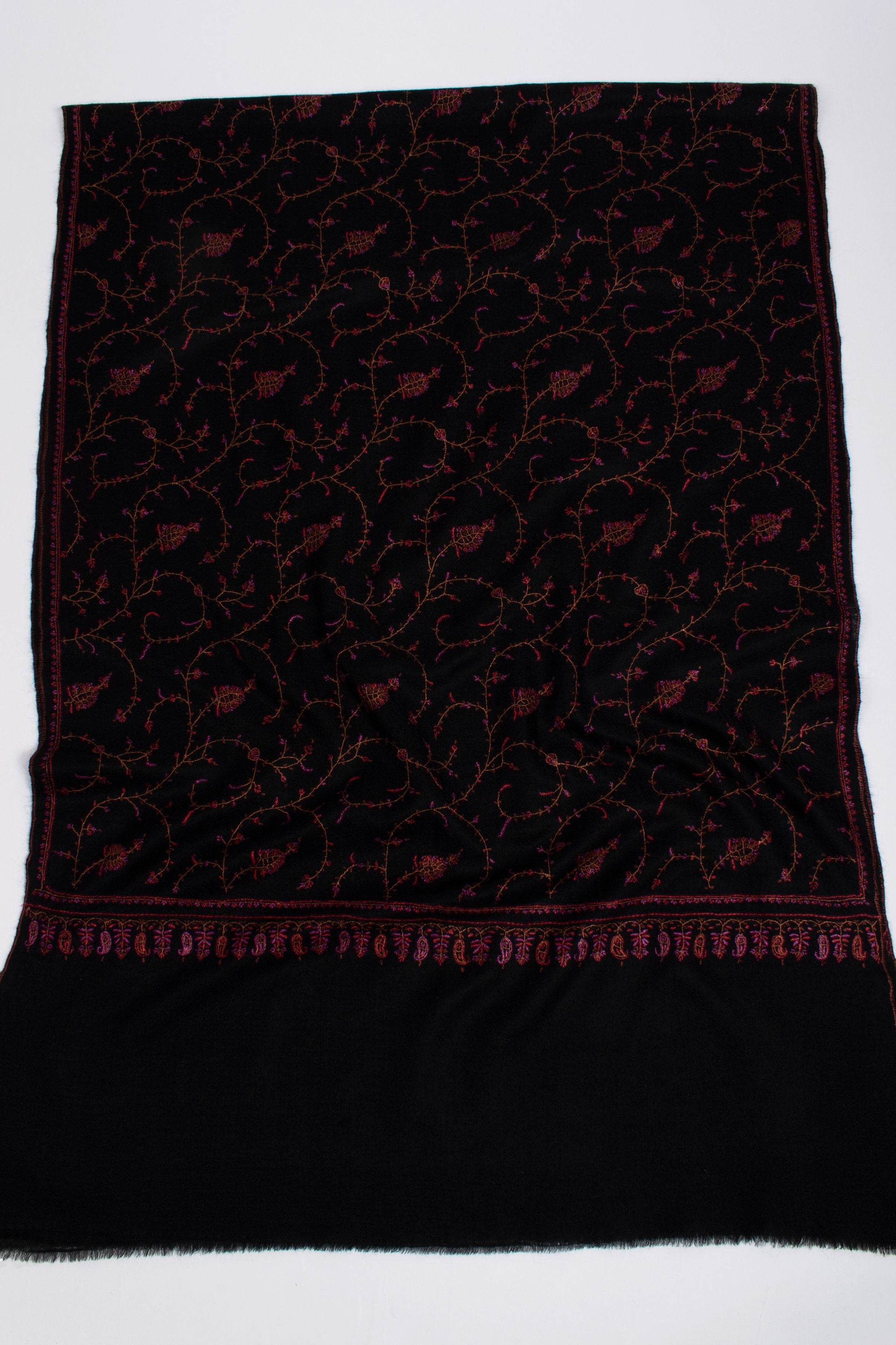 Foulards noirs, Pashminas super doux, broderies à l'aiguille, châles cachemiriens, écharpe de chèvre, 28x80" - TAWHITI