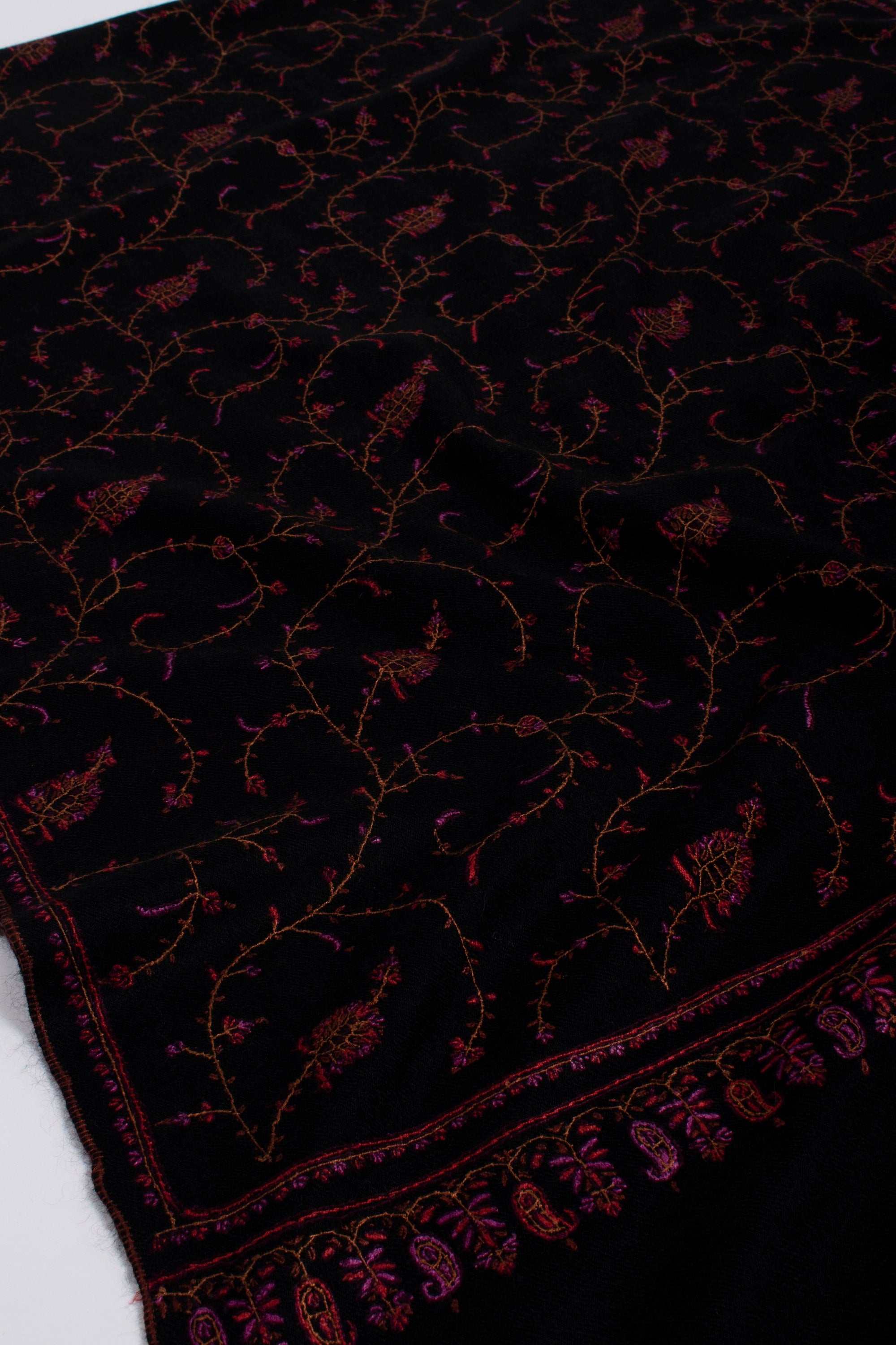 Foulards noirs, Pashminas super doux, broderies à l'aiguille, châles cachemiriens, écharpe de chèvre, 28x80" - TAWHITI
