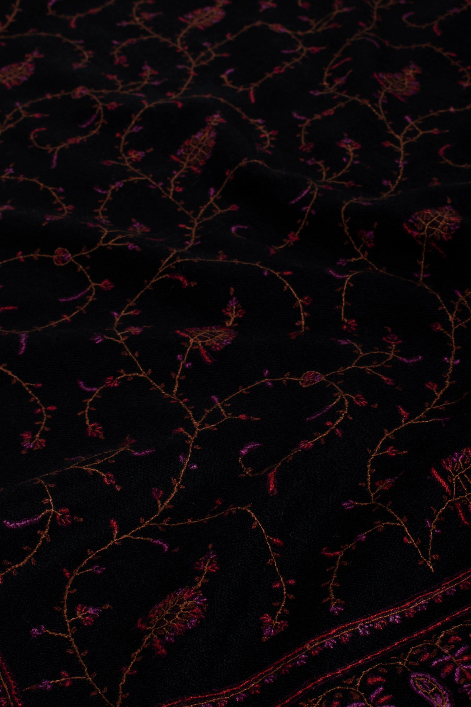 Foulards noirs, Pashminas super doux, broderies à l'aiguille, châles cachemiriens, écharpe de chèvre, 28x80" - TAWHITI