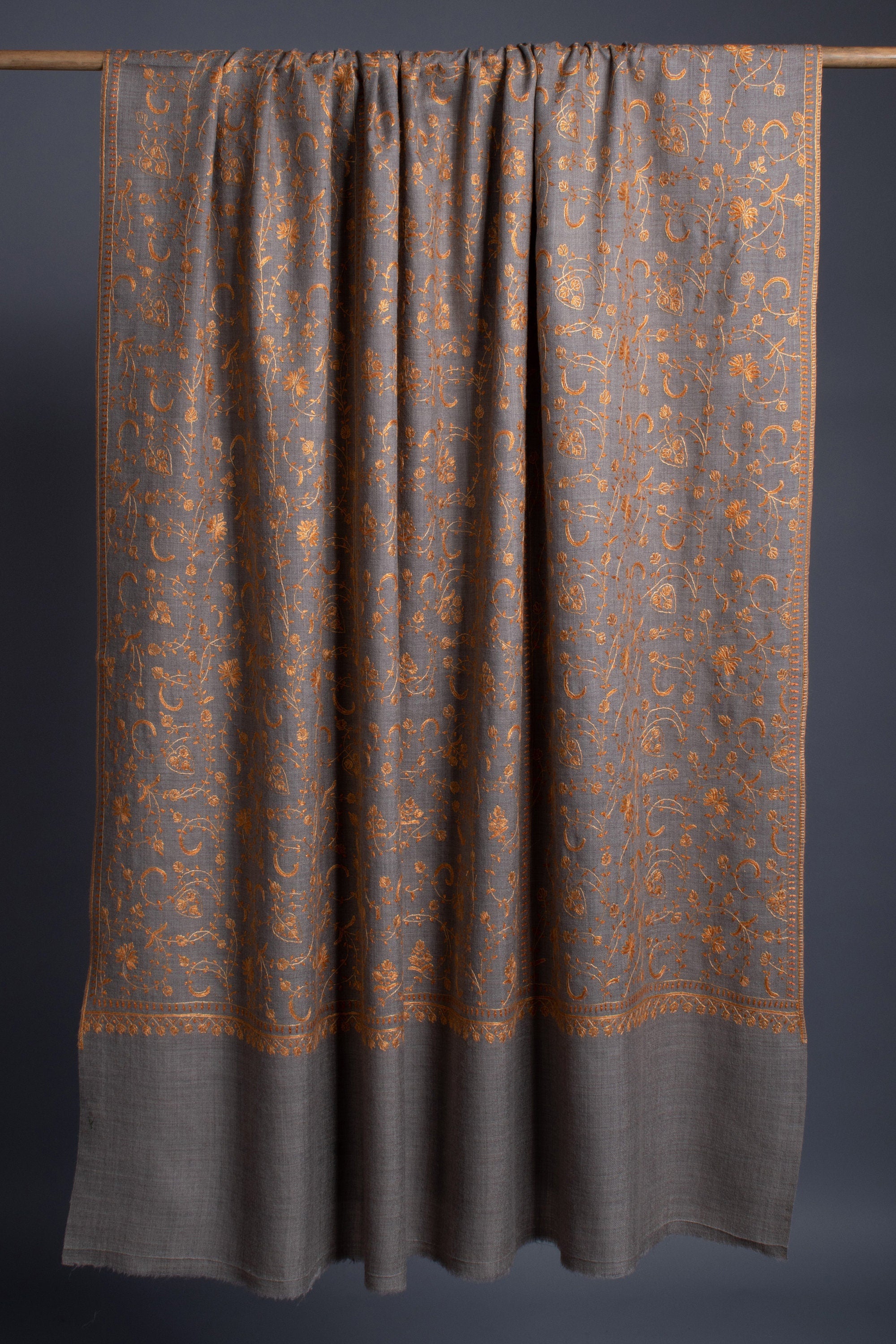 Foulards gris, châles en laine, broderie cachemirienne, broderie à la main, foulards mérinos, foulards chauds, châles d'hiver, 40x80" - REINE