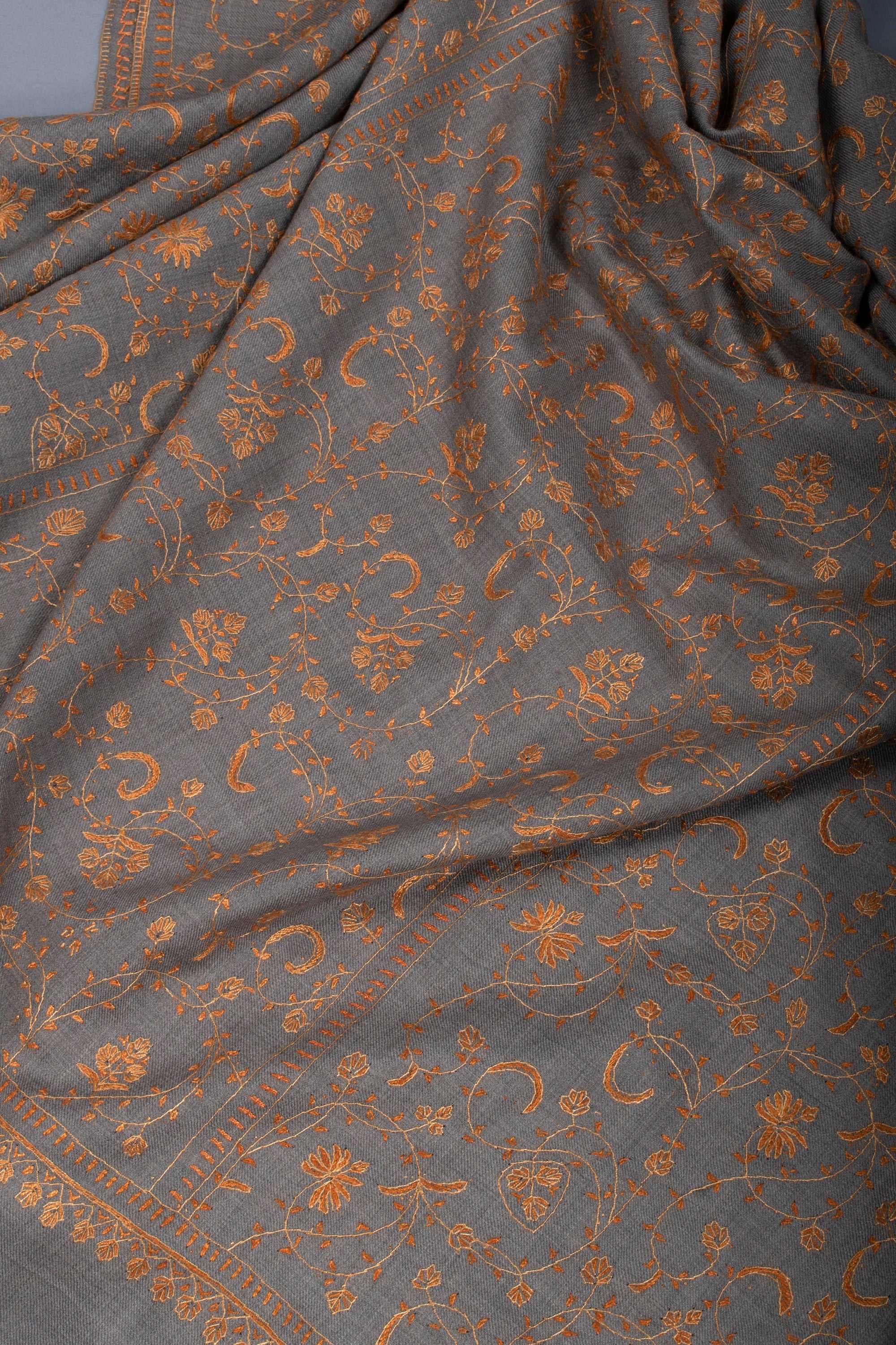 Foulards gris, châles en laine, broderie cachemirienne, broderie à la main, foulards mérinos, foulards chauds, châles d'hiver, 40x80" - REINE