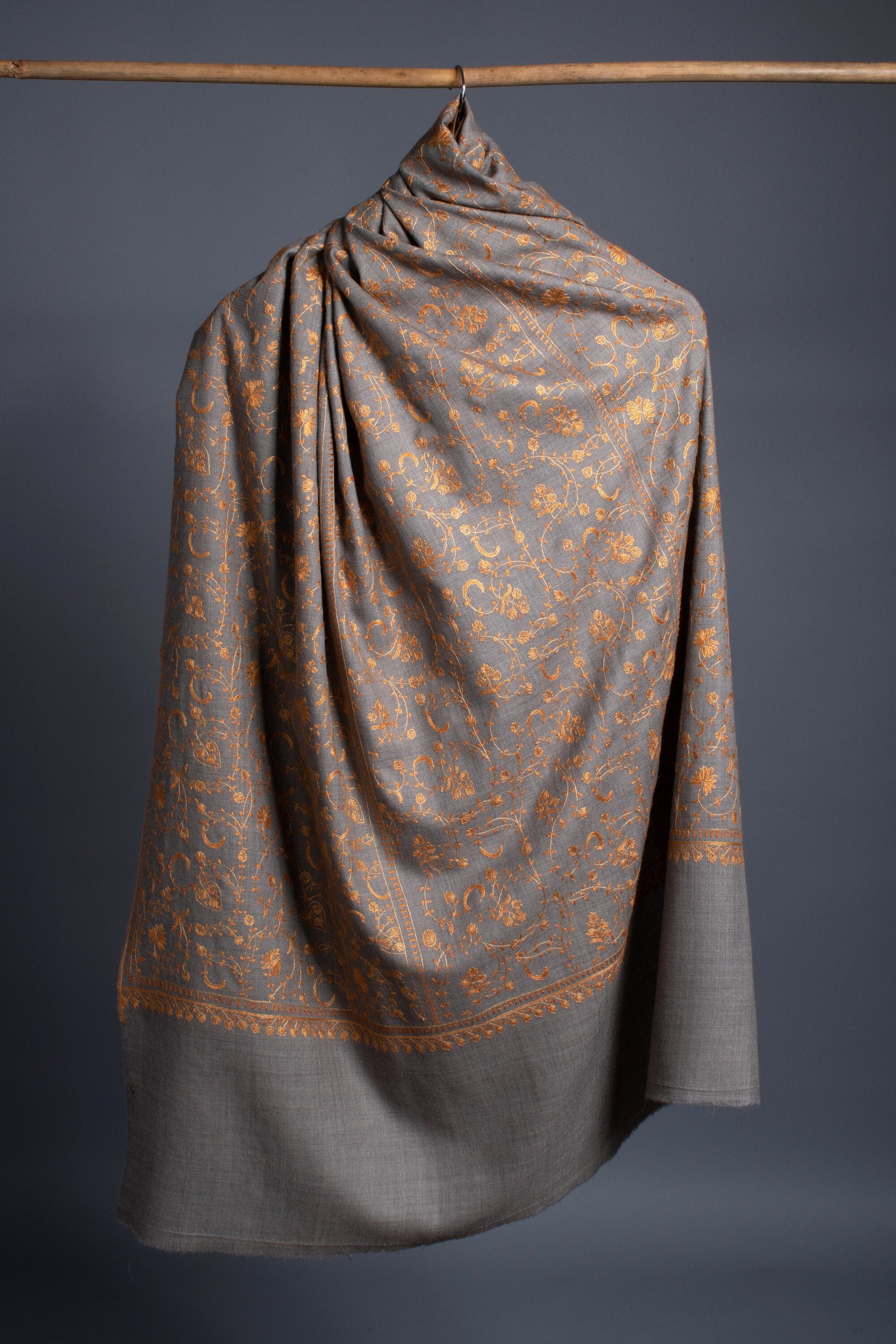 Foulards gris, châles en laine, broderie cachemirienne, broderie à la main, foulards mérinos, foulards chauds, châles d'hiver, 40x80" - REINE
