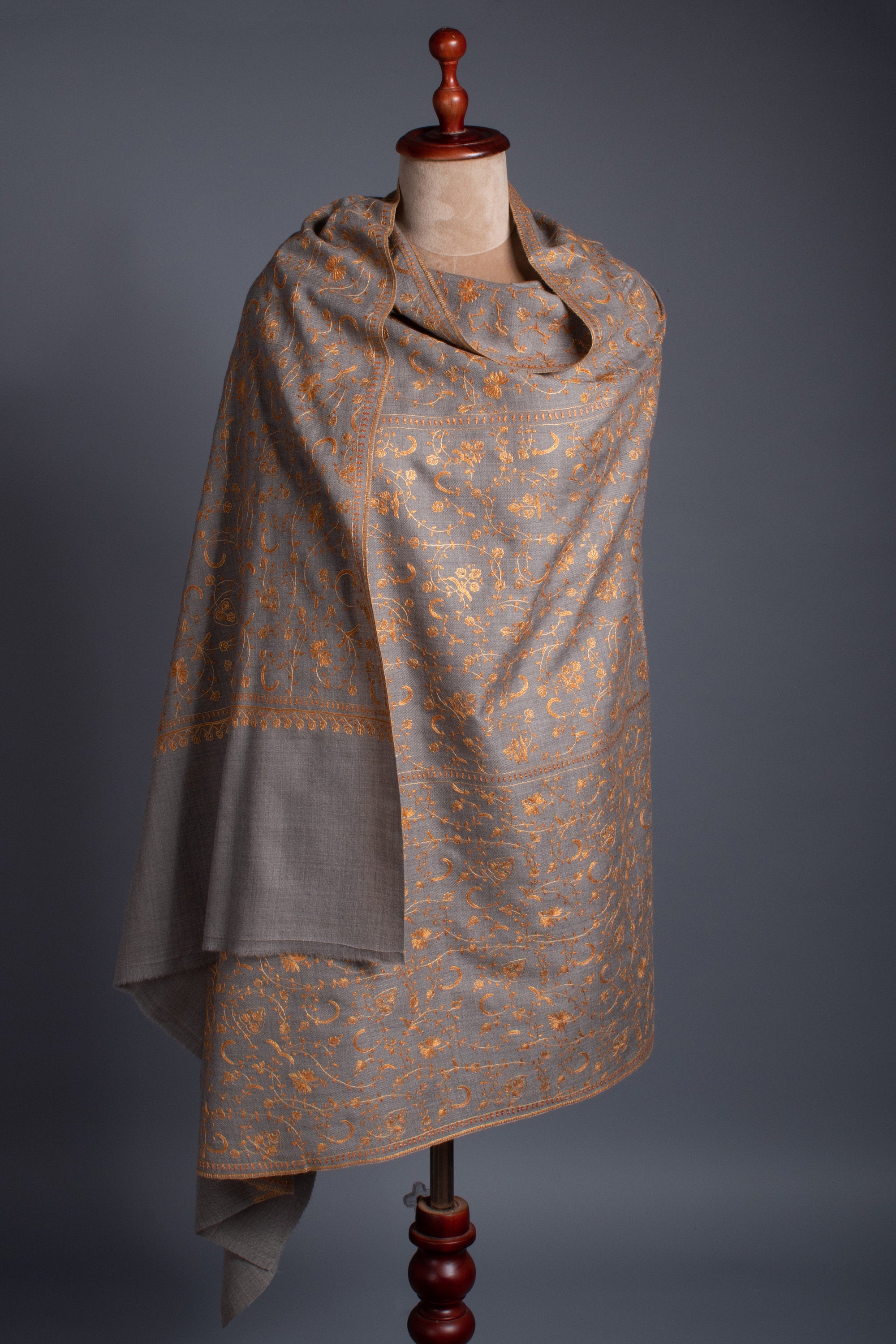 Foulards gris, châles en laine, broderie cachemirienne, broderie à la main, foulards mérinos, foulards chauds, châles d'hiver, 40x80" - REINE