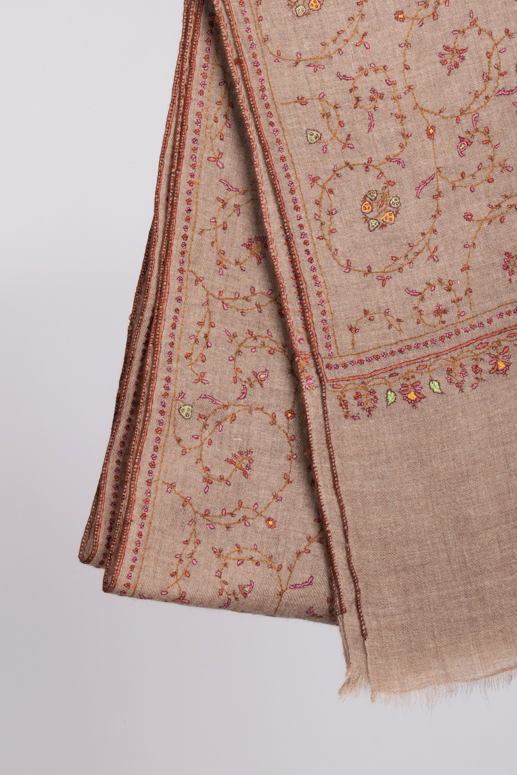 Foulards naturels taupe, pashminas super doux, broderies à l’aiguille, châles cachemiriens, enveloppements de printemps, écharpe de chèvre, 28x80 » - SAN MARINO