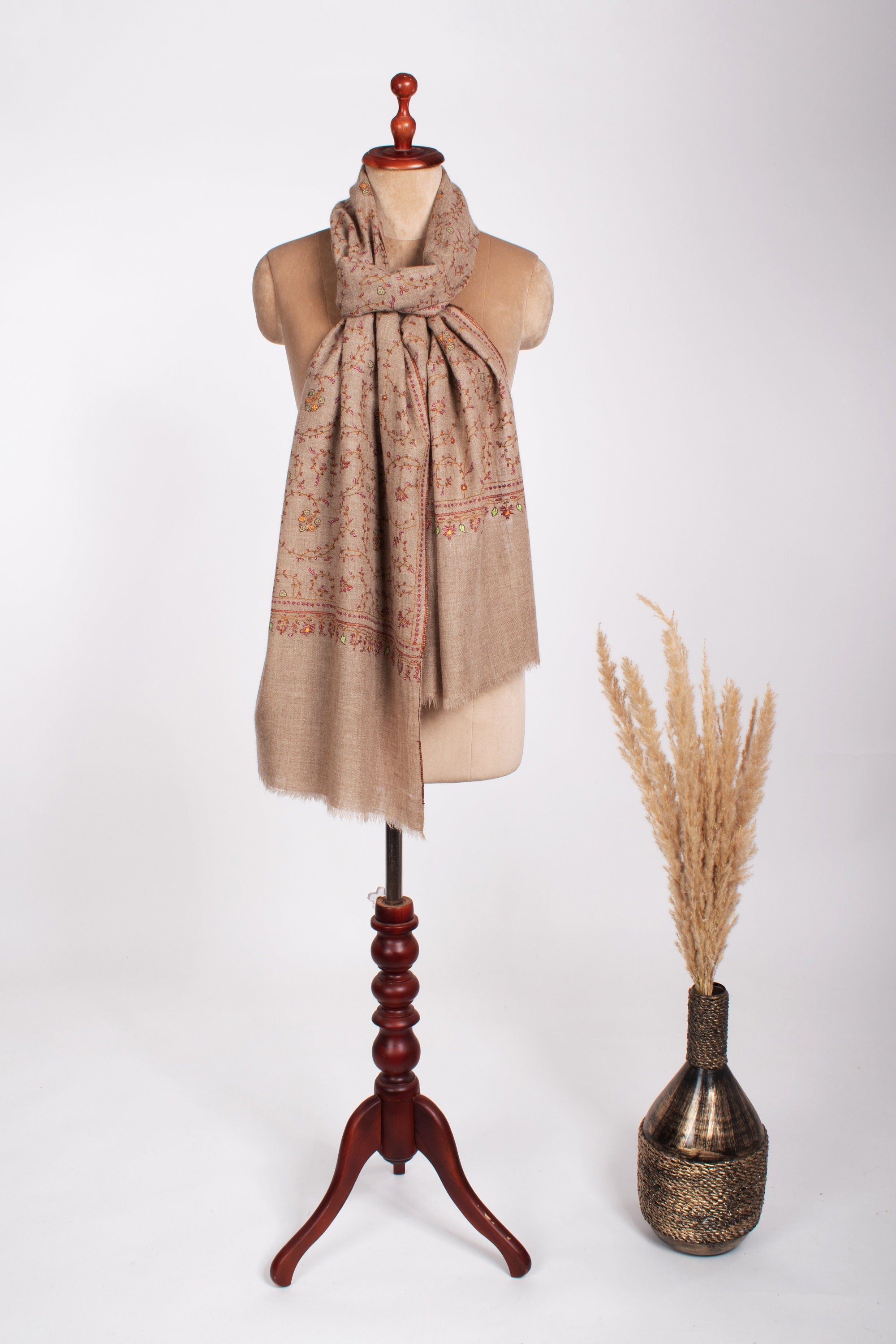 Foulards naturels taupe, pashminas super doux, broderies à l’aiguille, châles cachemiriens, enveloppements de printemps, écharpe de chèvre, 28x80 » - SAN MARINO