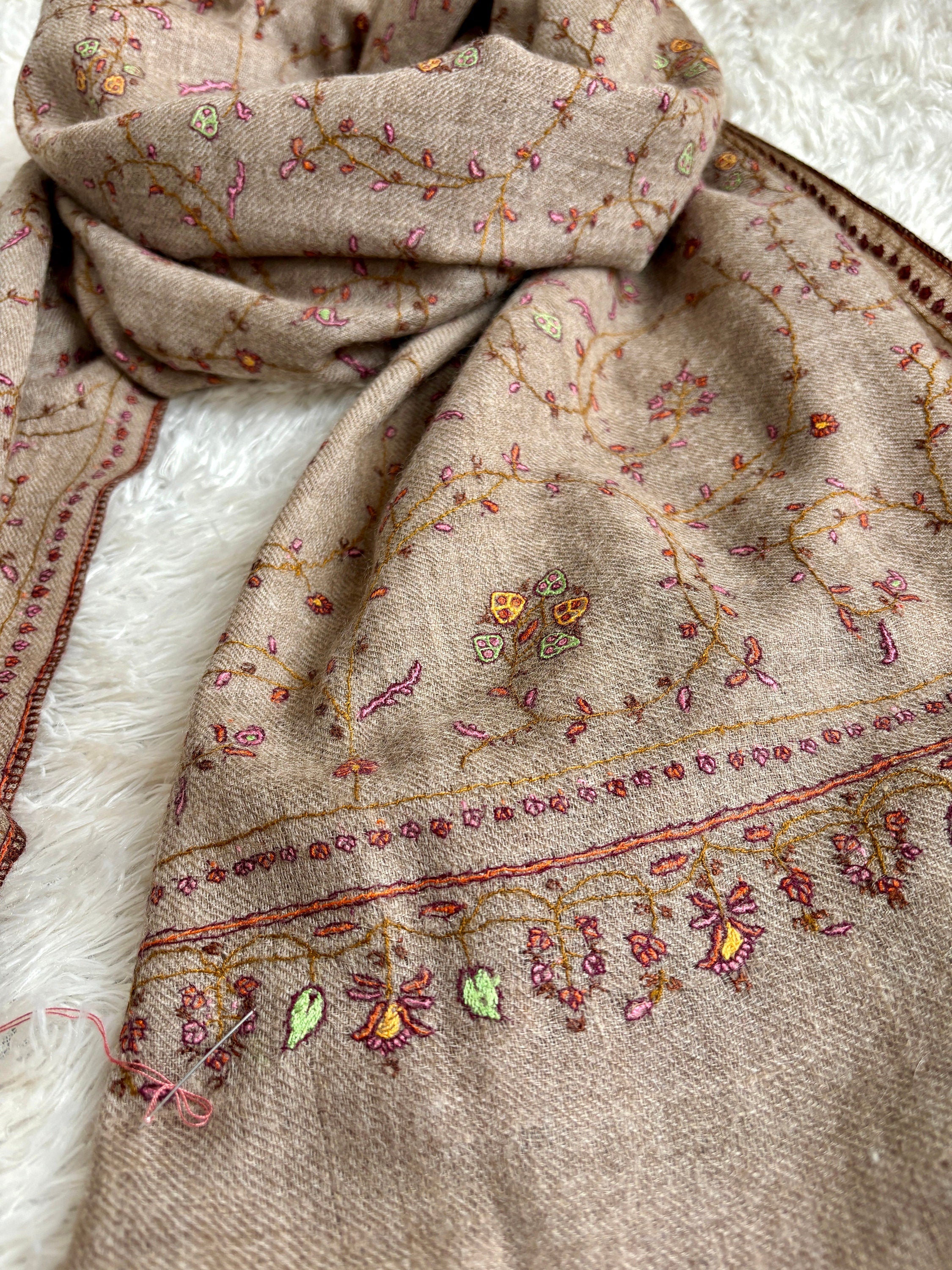 Foulards naturels taupe, pashminas super doux, broderies à l’aiguille, châles cachemiriens, enveloppements de printemps, écharpe de chèvre, 28x80 » - SAN MARINO