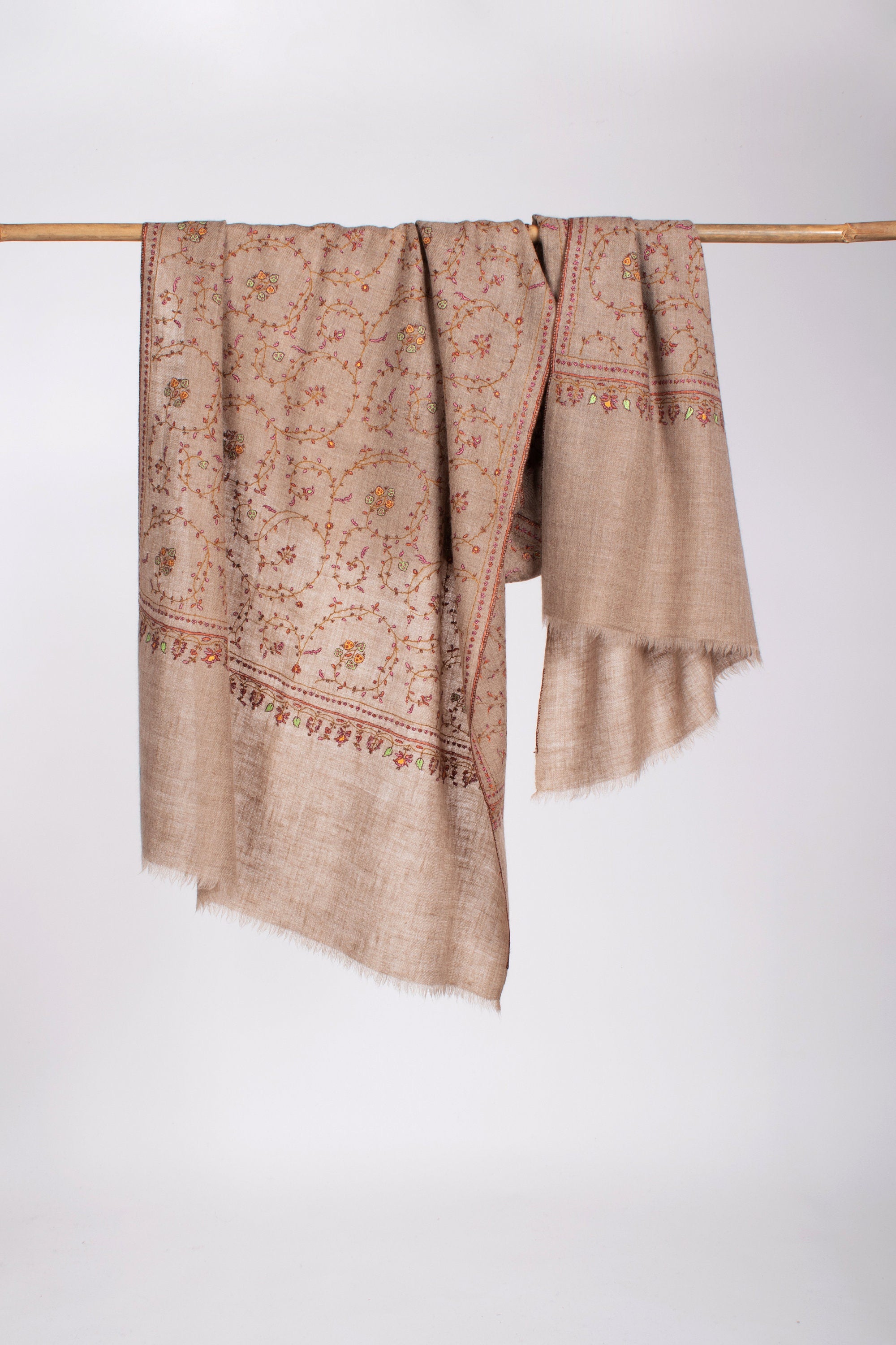 Foulards naturels taupe, pashminas super doux, broderies à l’aiguille, châles cachemiriens, enveloppements de printemps, écharpe de chèvre, 28x80 » - SAN MARINO