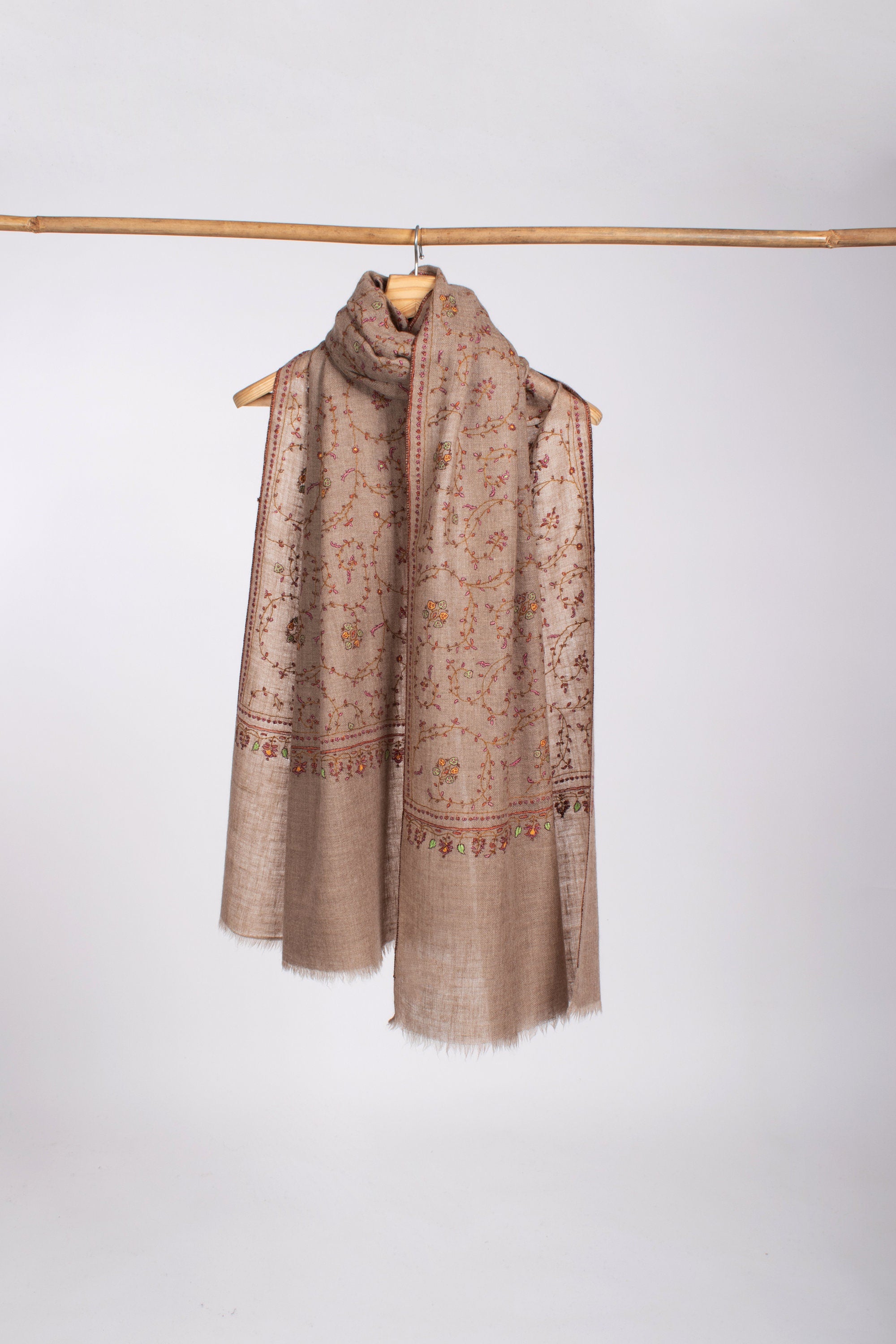 Foulards naturels taupe, pashminas super doux, broderies à l’aiguille, châles cachemiriens, enveloppements de printemps, écharpe de chèvre, 28x80 » - SAN MARINO
