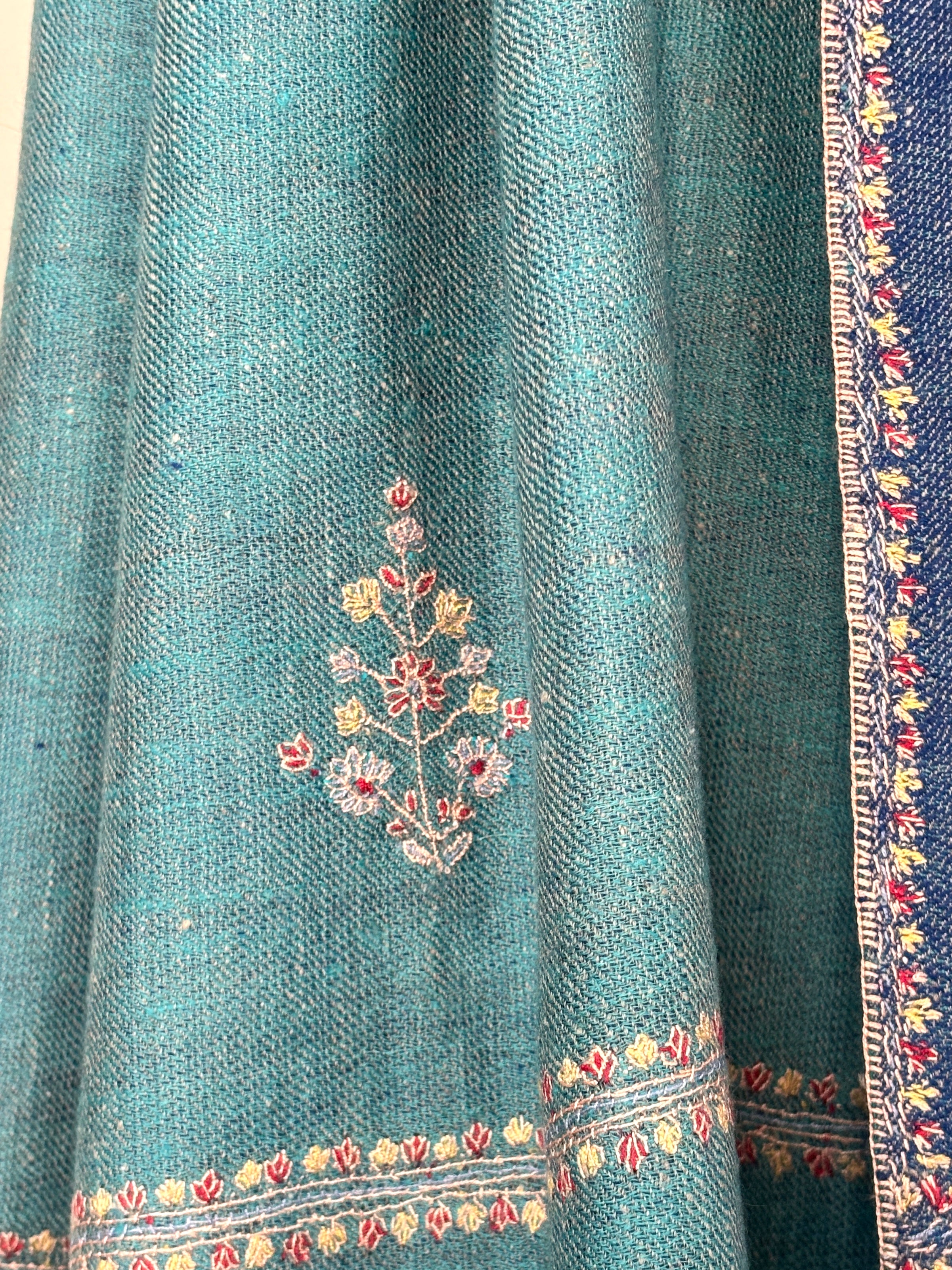 Écharpe Pashmina Brodée Dorukha Bleue