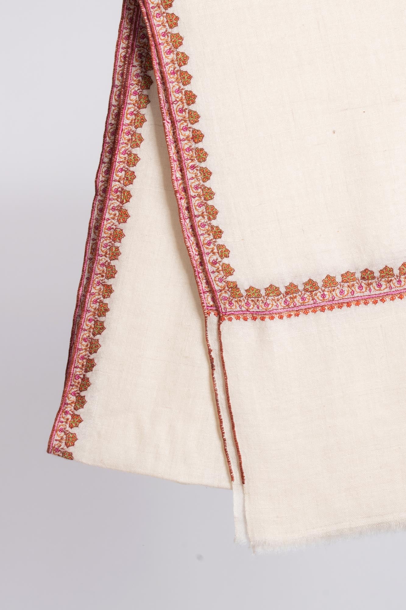 Ivory Pure Pashmina Hashia Broidered Châle - Torridge