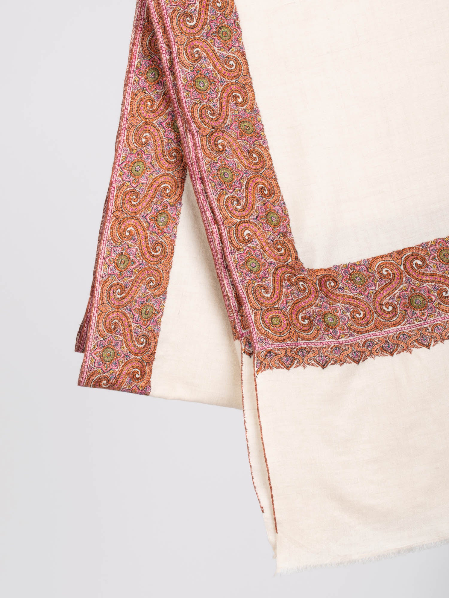 Châle Pashmina brodé blanc cassé - MISHAWAKA