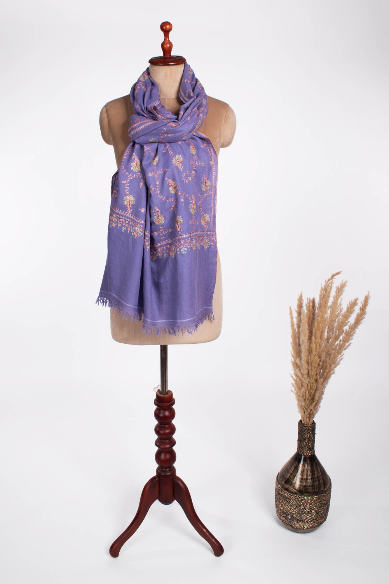 Châle Pashmina Violet Fine Sozni Cachemire - JUNEAU
