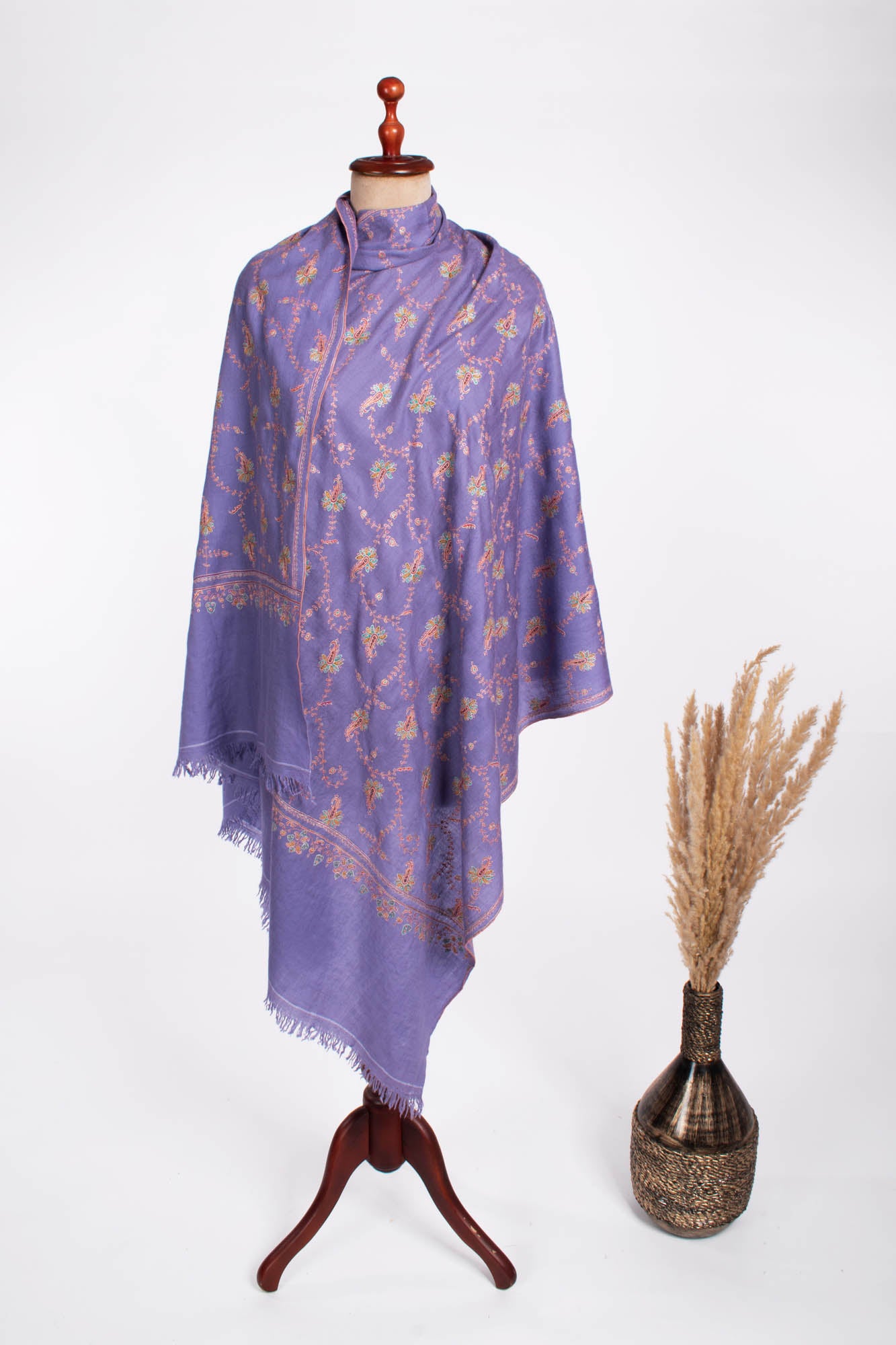 Châle Pashmina Violet Fine Sozni Cachemire - JUNEAU