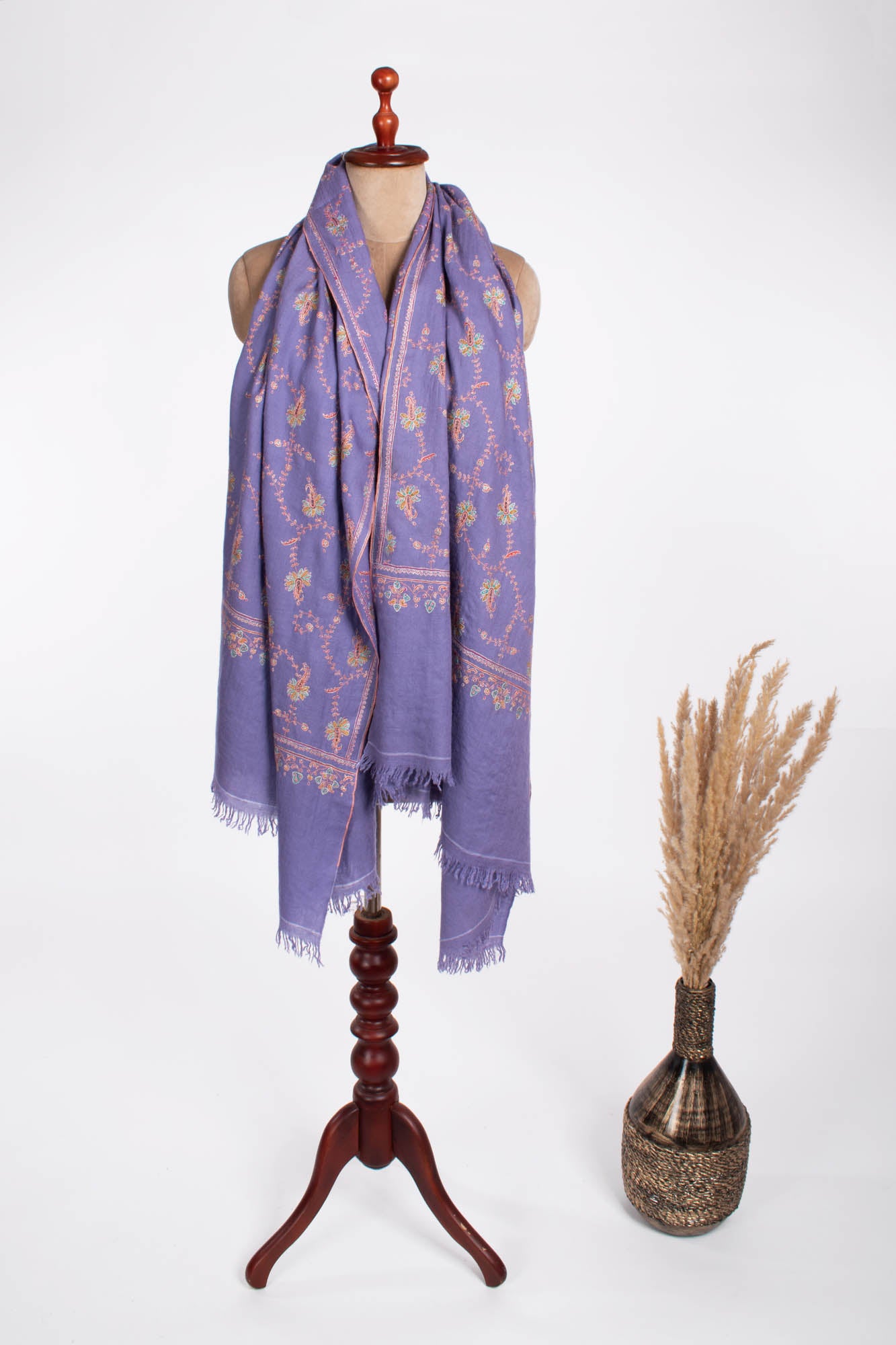 Châle Pashmina Violet Fine Sozni Cachemire - JUNEAU