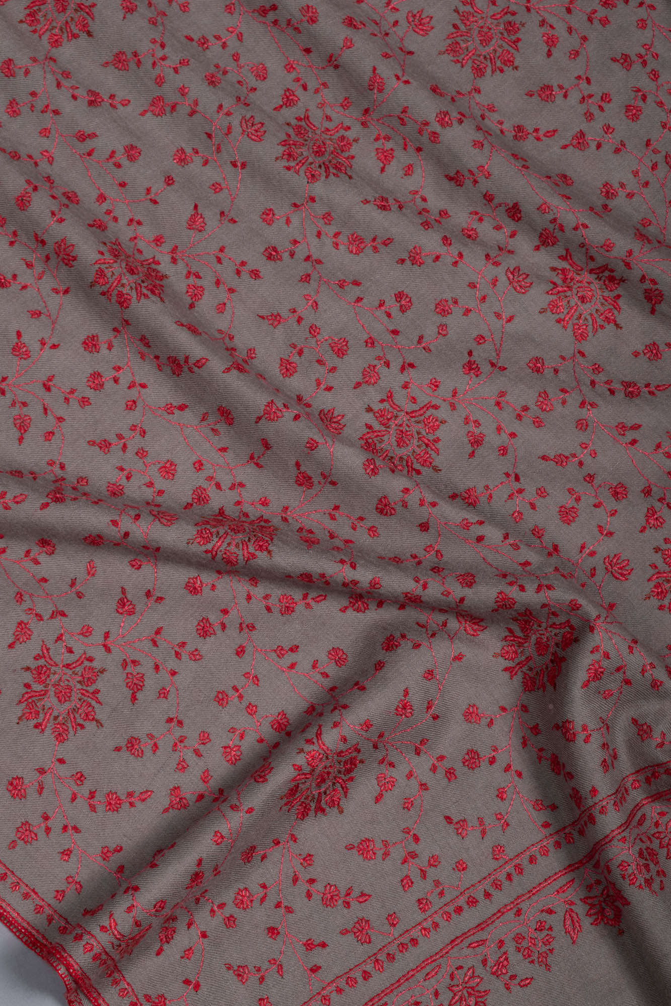 Red embroidered pashmina shawl by Shahkaar - Elegant and luxurious shawl with intricate embroidery
