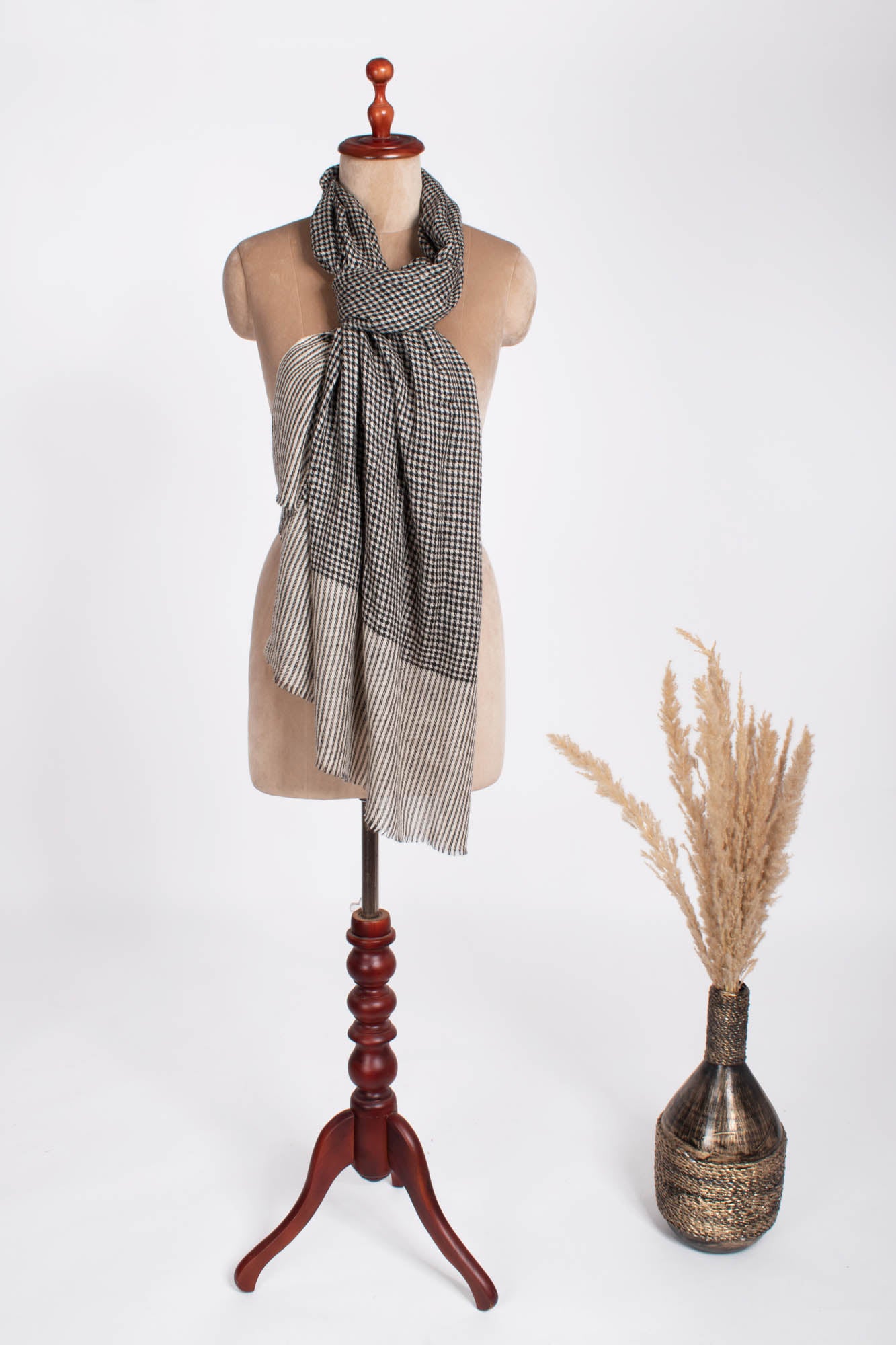 Foulard Cachemire Pied de Poule Blanc et Noir - HELENA