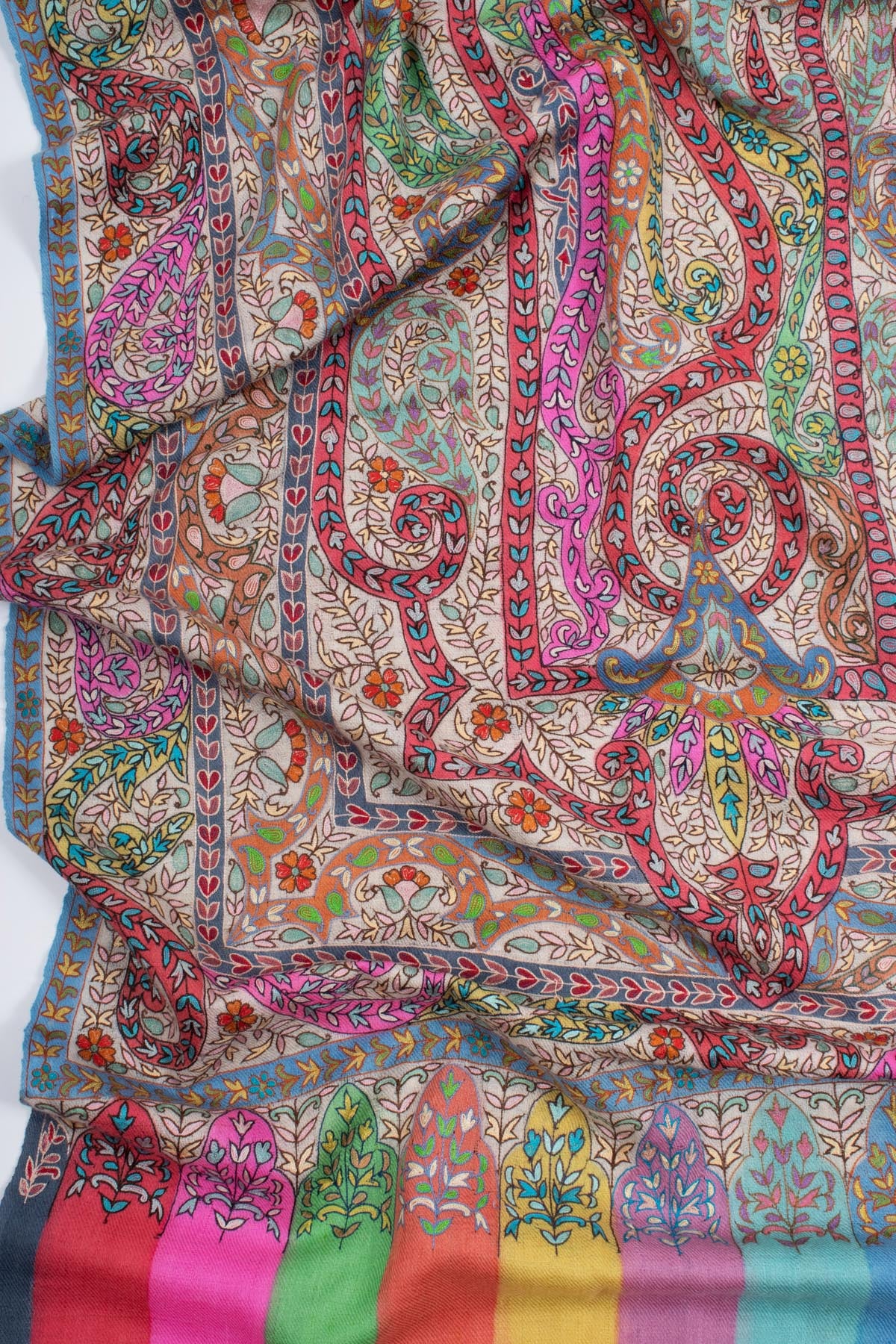 Artistically Adorned Hand-Painted Hook Embroidered Paisley | Pashmina