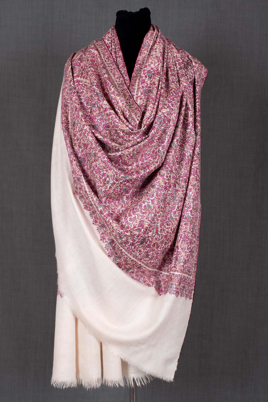 ISRA Mulberry Silk Embroidered Pashmina Shawl - 45x90"