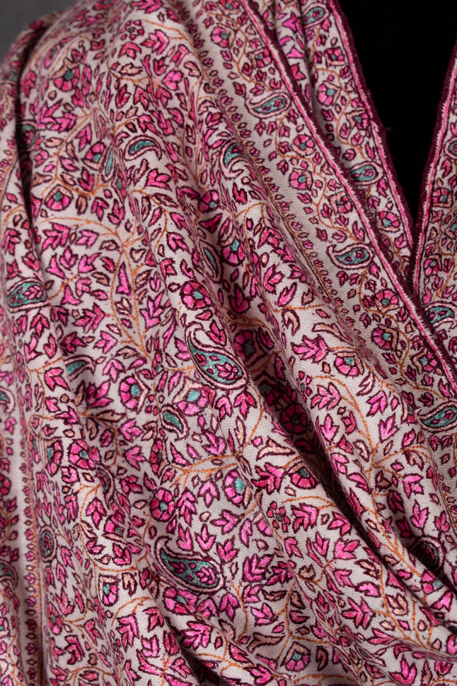 ISRA Mulberry Silk Embroidered Pashmina Shawl - 45x90"