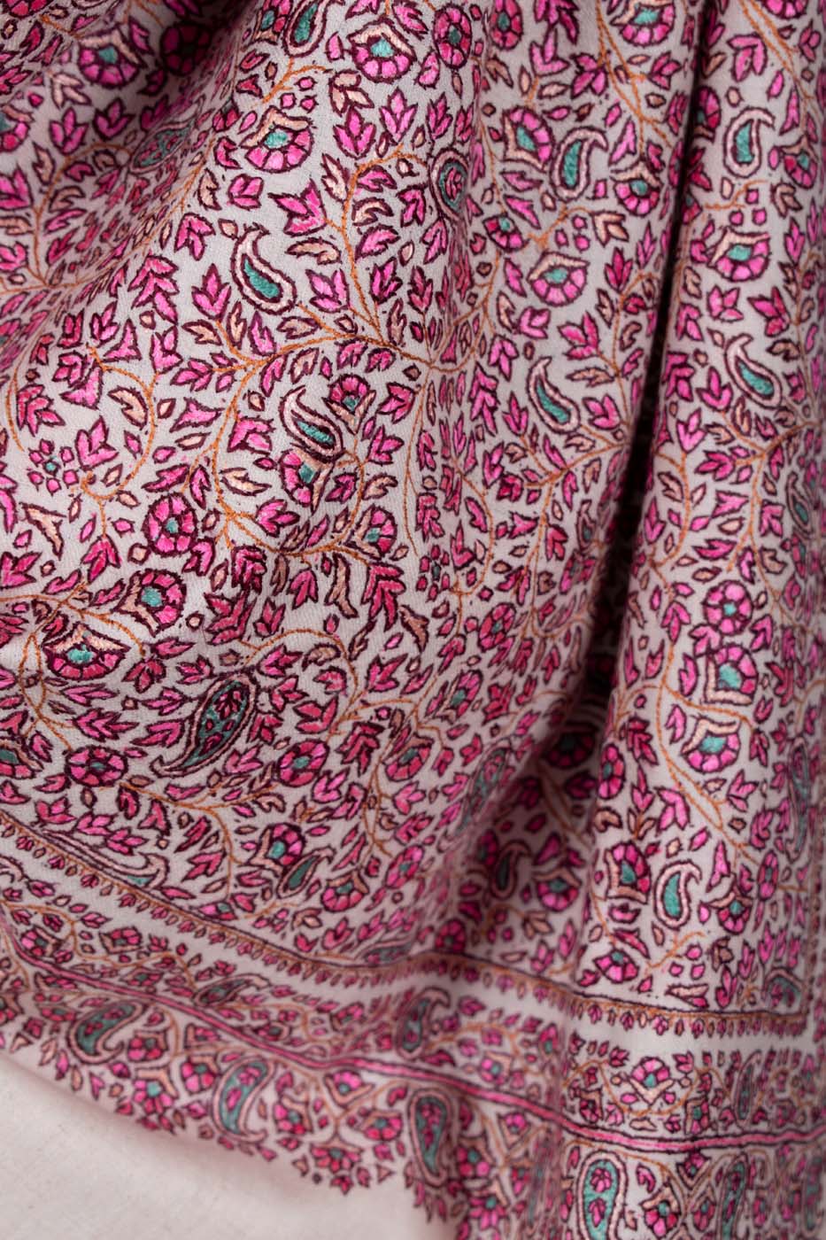 ISRA Mulberry Silk Embroidered Pashmina Shawl - 45x90"