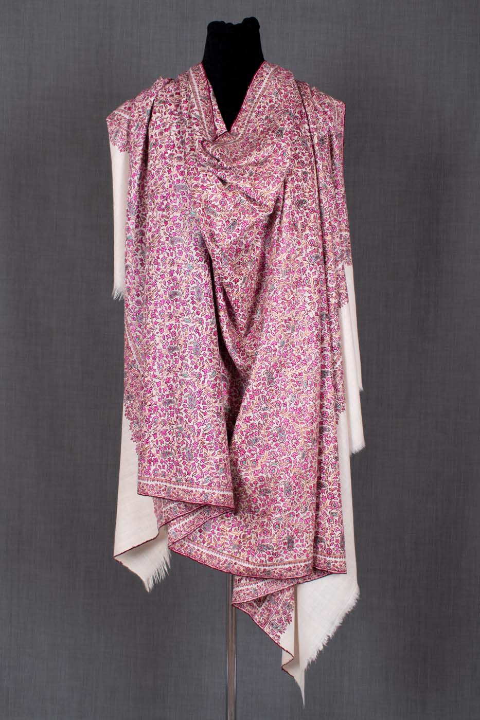 ISRA Mulberry Silk Embroidered Pashmina Shawl - 45x90"