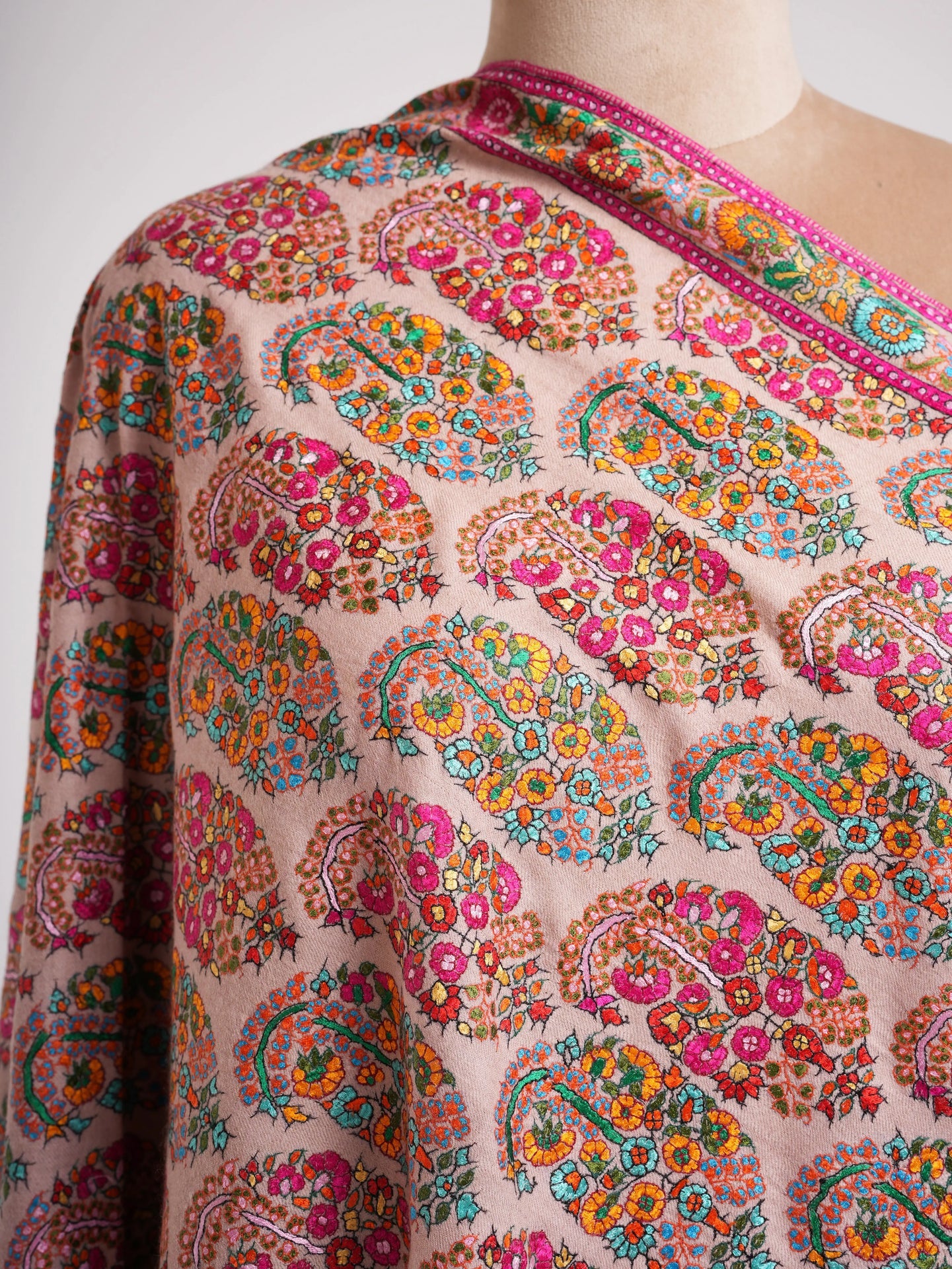 Art Silk Hand Embroidered Crystal Rose Indian Shawl Shahkaar