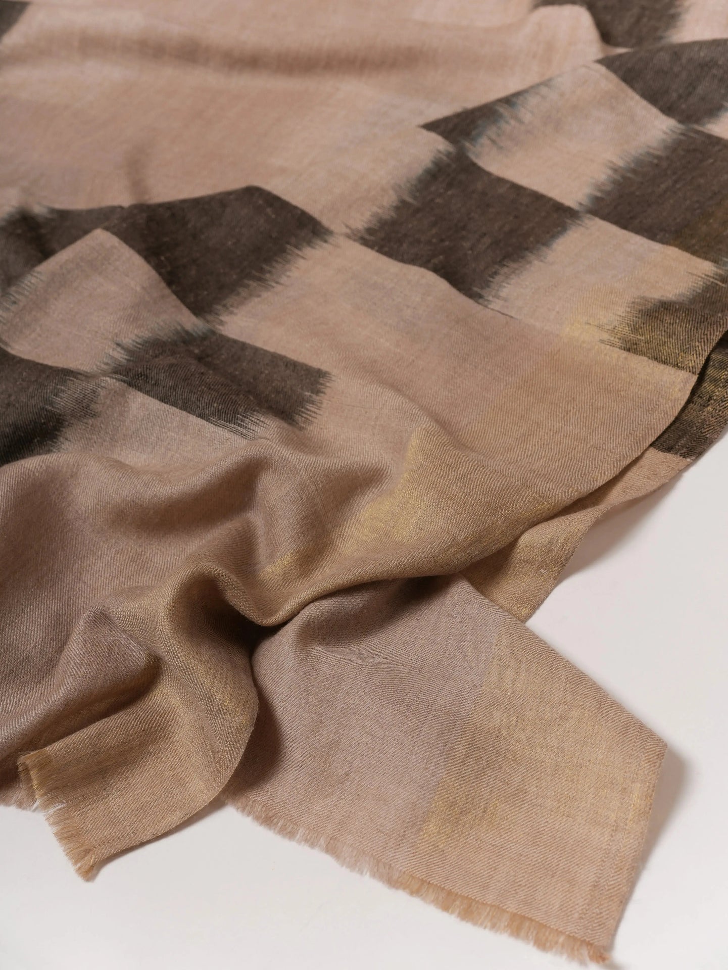 Artisan Ikat Pashmina Shawl Featuring Subtle Zari Detailing
