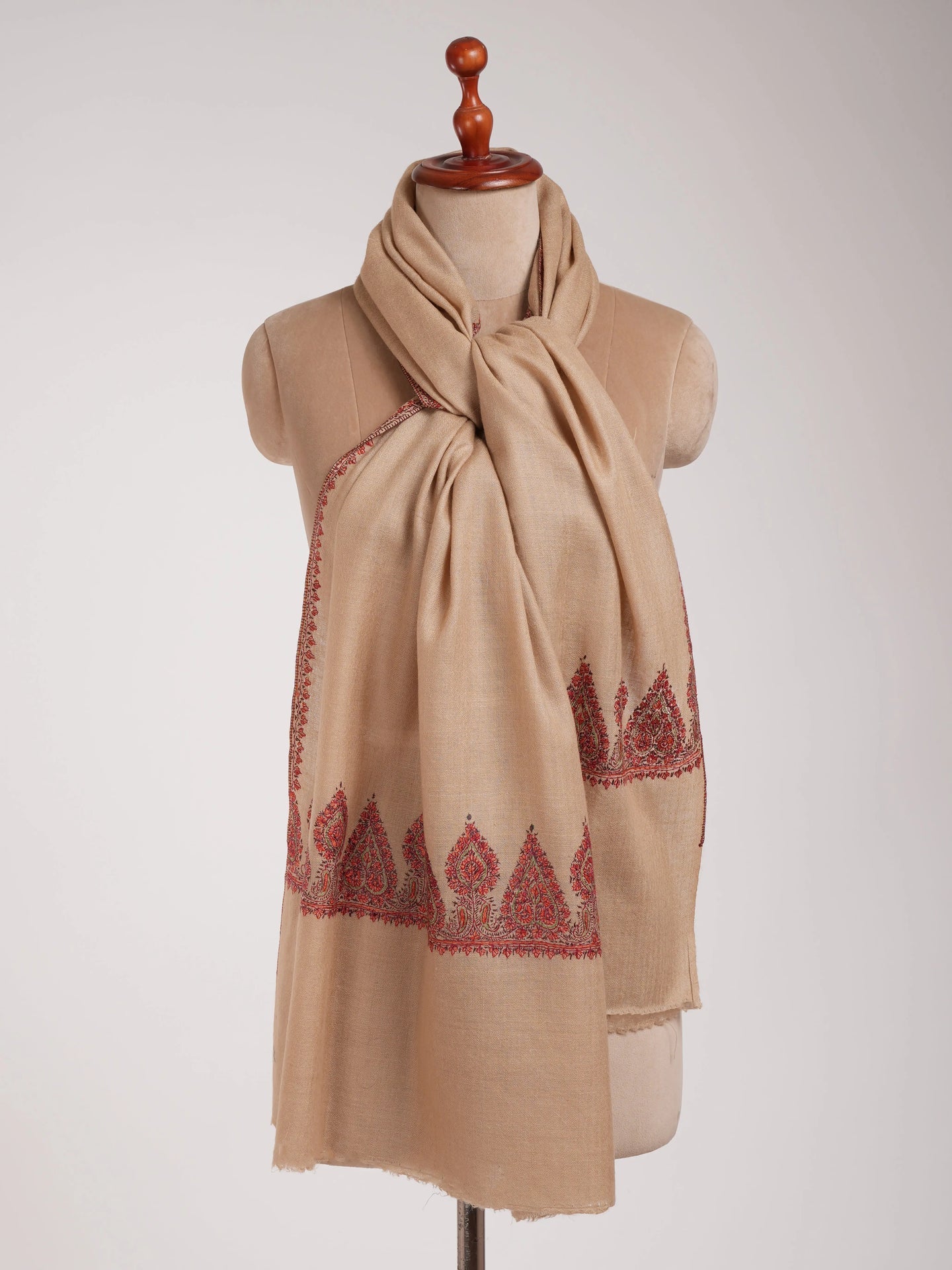 Autumn Blonde Palla Embroidered Indian Cashmere Wrap Shahkaar