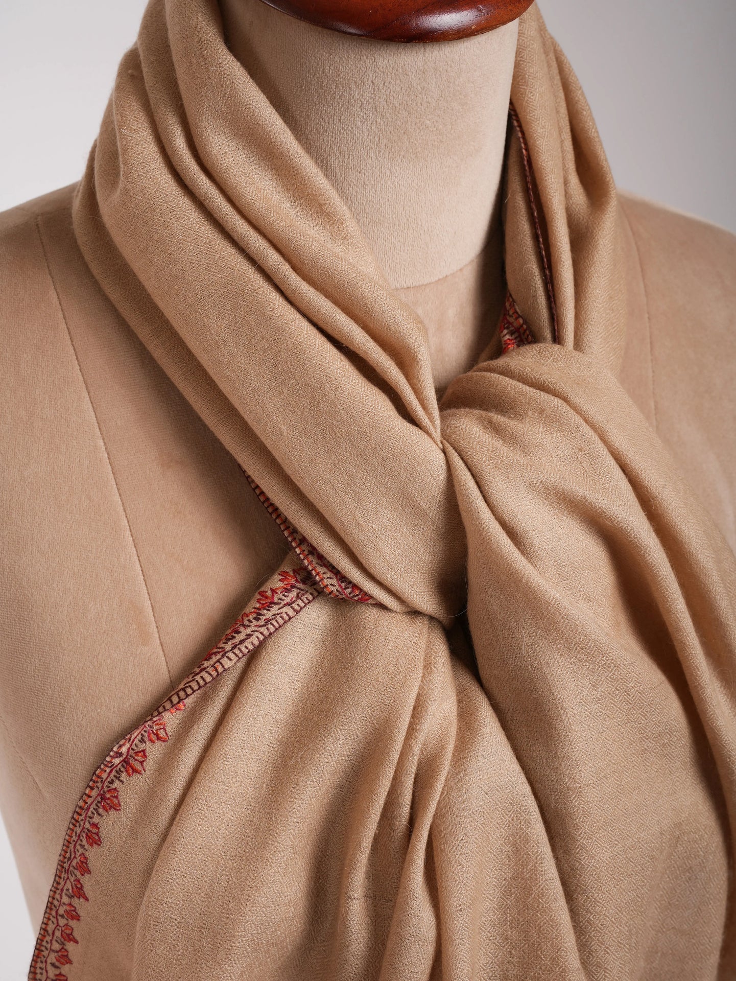 Autumn Blonde Palla Embroidered Indian Cashmere Wrap Shahkaar