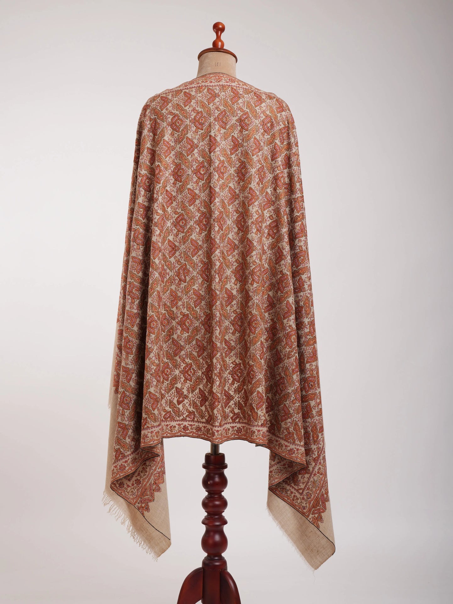 Beige Geometric Butterflies Embroidered Kashmiri Jamavar Shawl Shahkaar