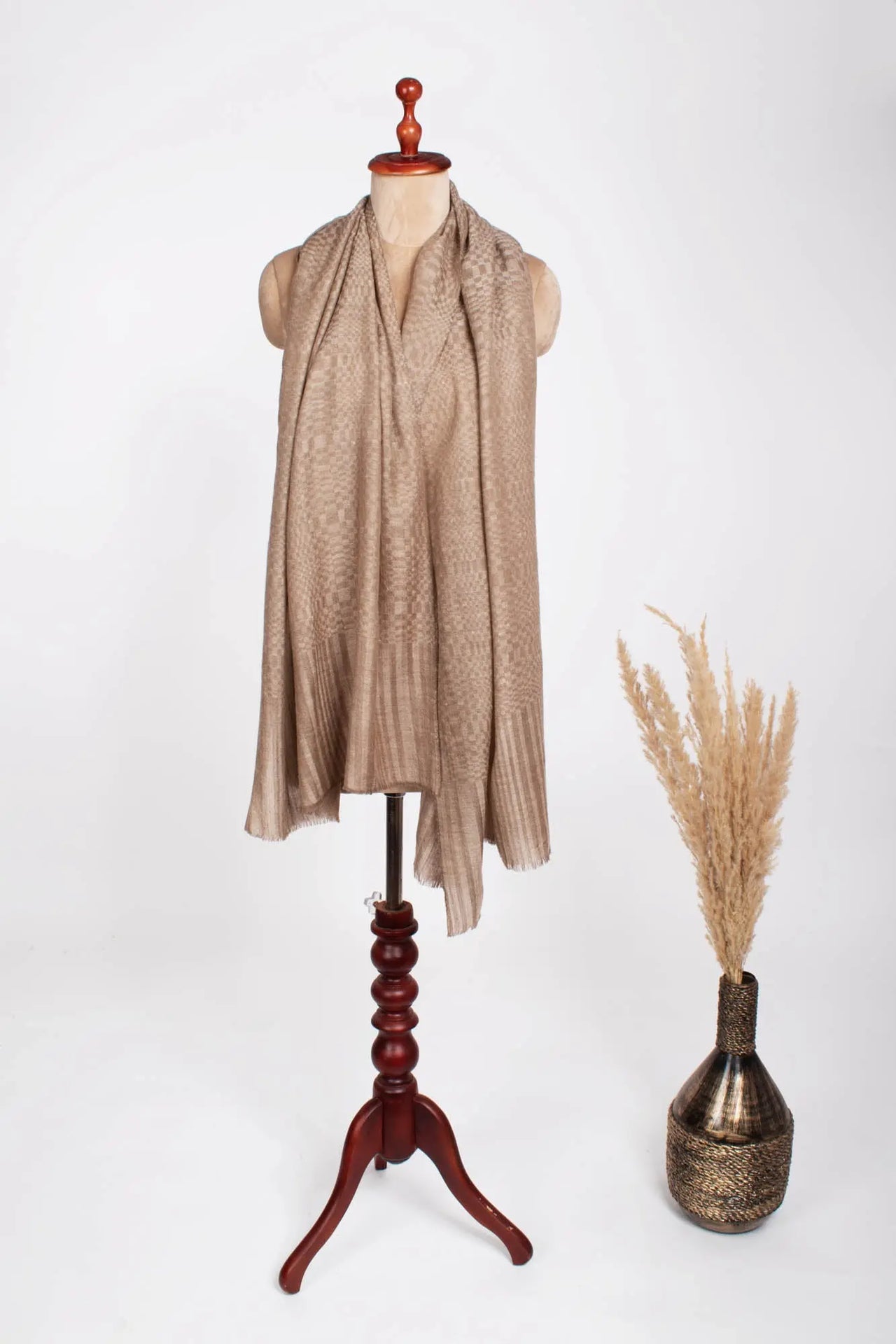 Beige White Football Texture Weave Featherlight Cashmere - NORWALK Shahkaar