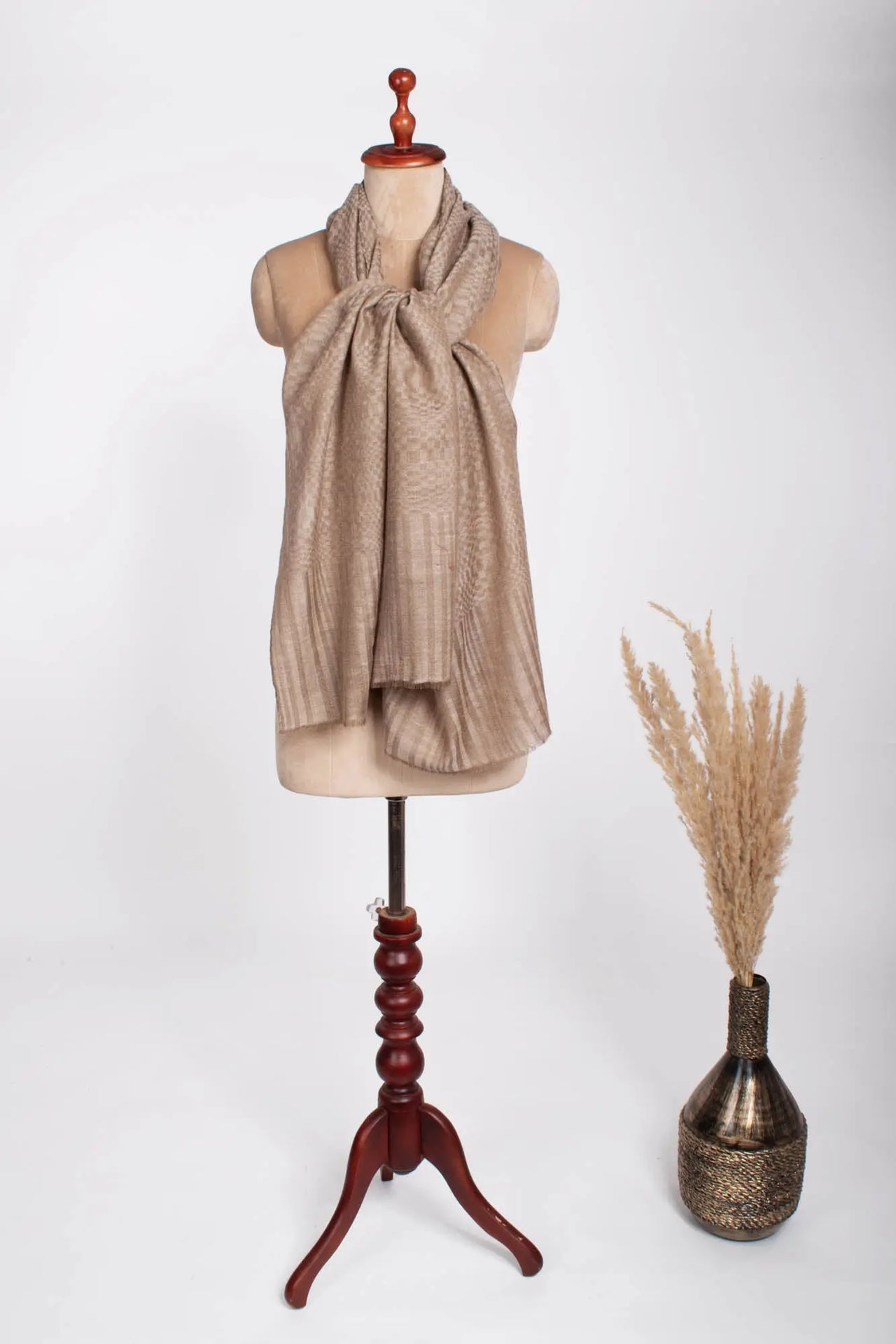 Beige White Football Texture Weave Featherlight Cashmere - NORWALK Shahkaar