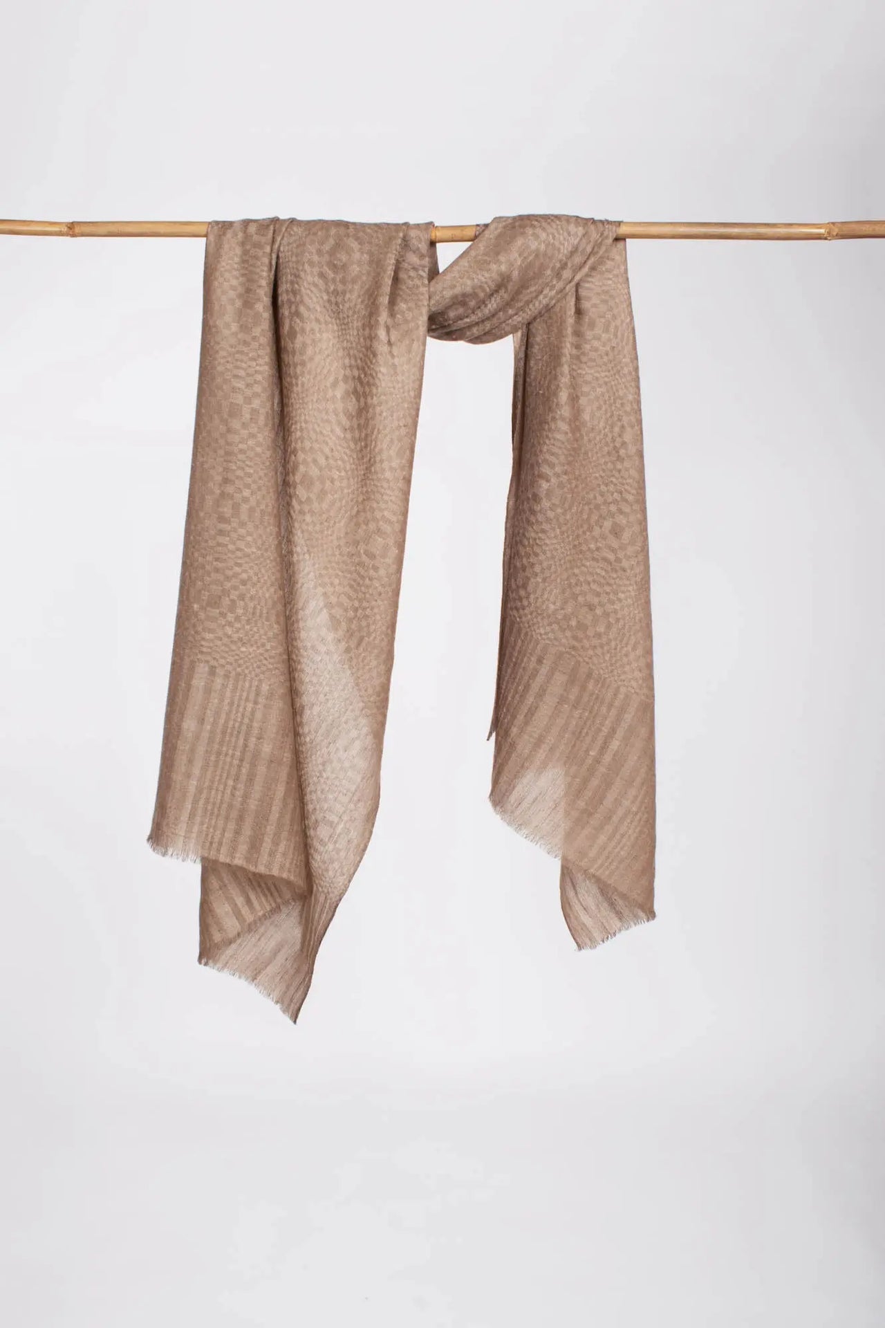 Beige White Football Texture Weave Featherlight Cashmere - NORWALK Shahkaar